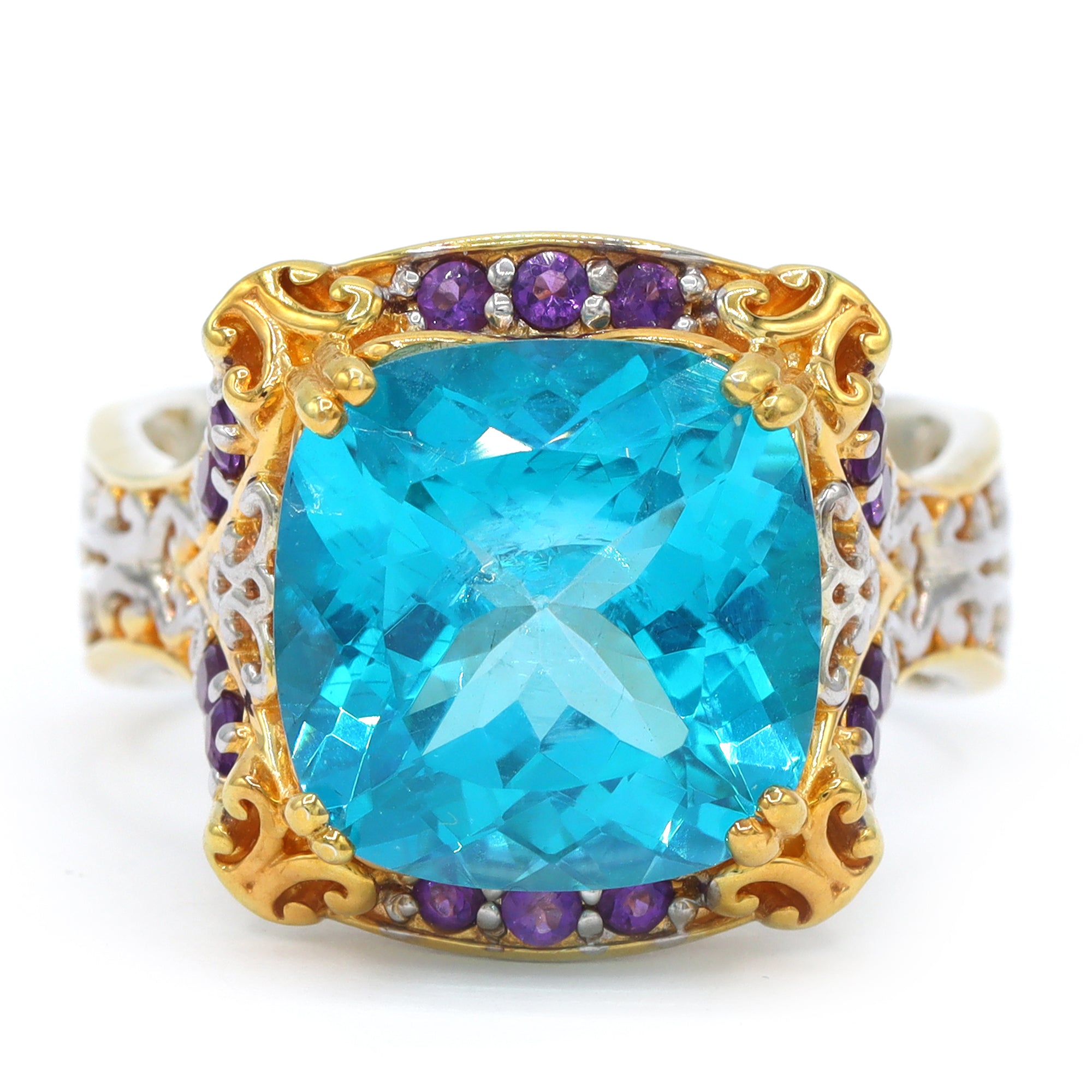 Gems en Vogue One-of-a-Kind 24K Palladium Silver 13.06ctw Paraiba Topaz & African Amethyst Ring