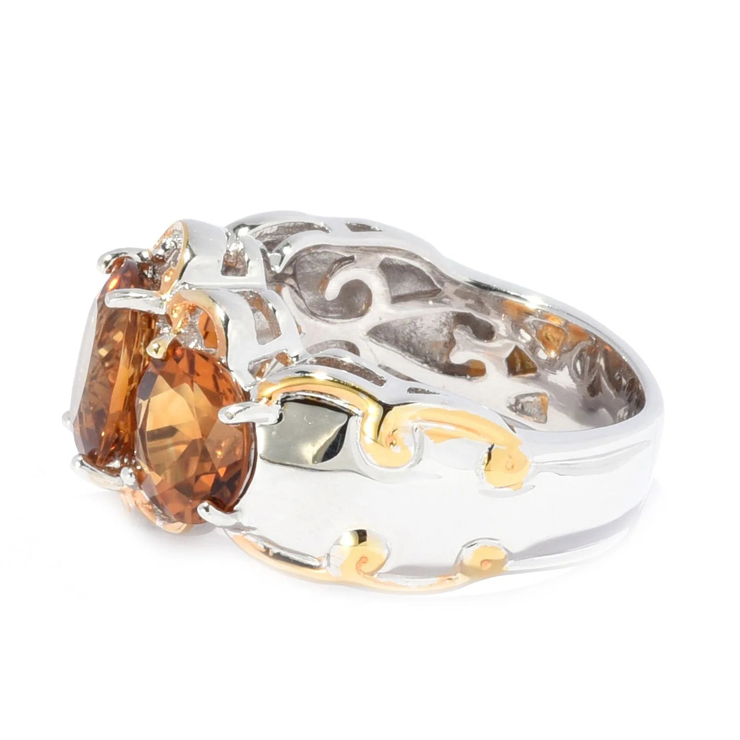 Gems en Vogue 3.80ctw Ametista Madeira Citrine 3-Stone Band Ring