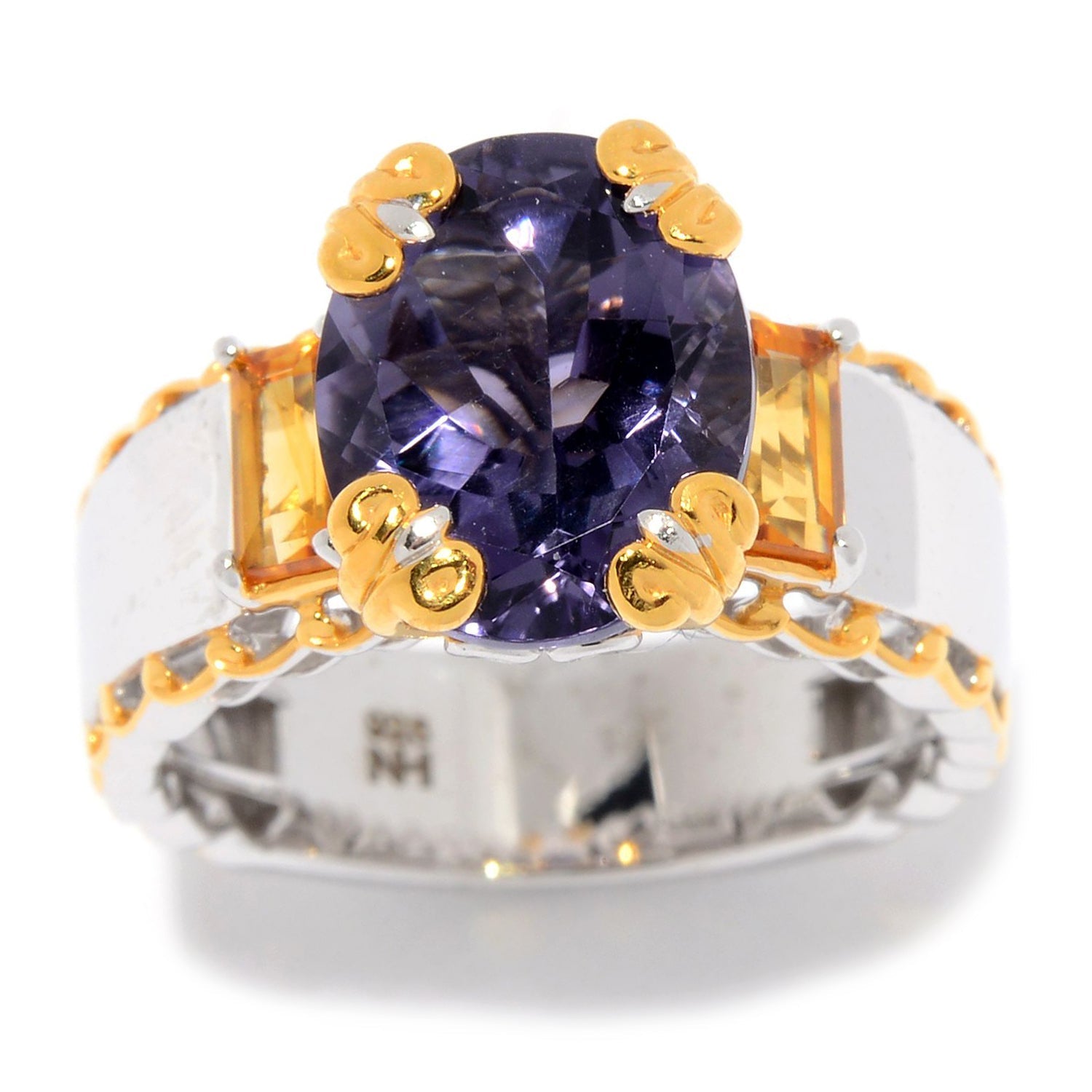 Gems en Vogue 3.60ctw Blue Amethyst & Gemstone Scalloped Ring