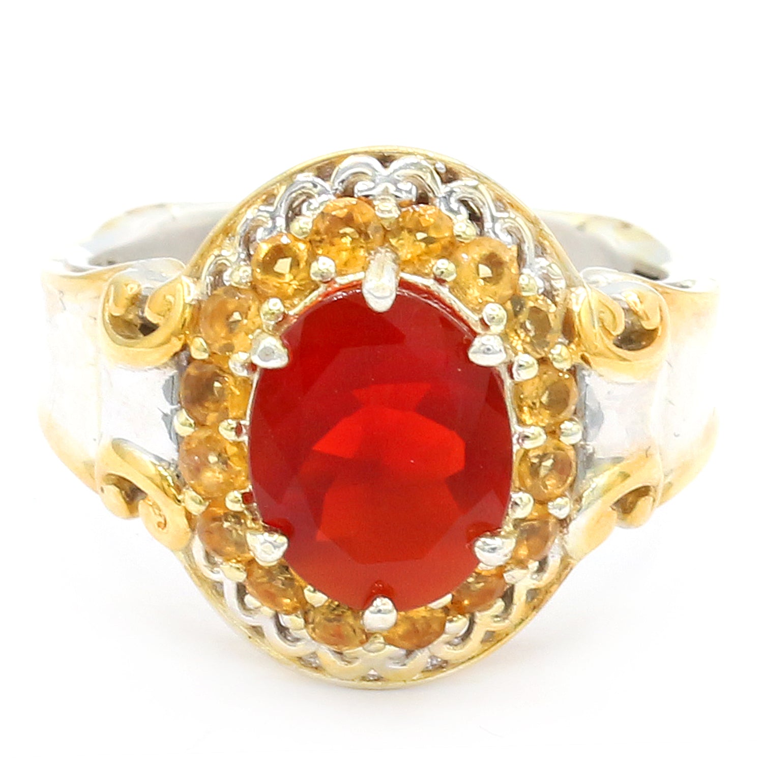 Gems en Vogue One-of-a-Kind 2.41ctw Fire Opal & Golden Citrine Halo Ring