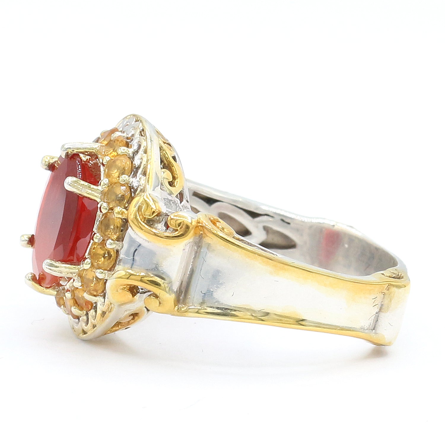 Gems en Vogue One-of-a-Kind 2.41ctw Fire Opal & Golden Citrine Halo Ring