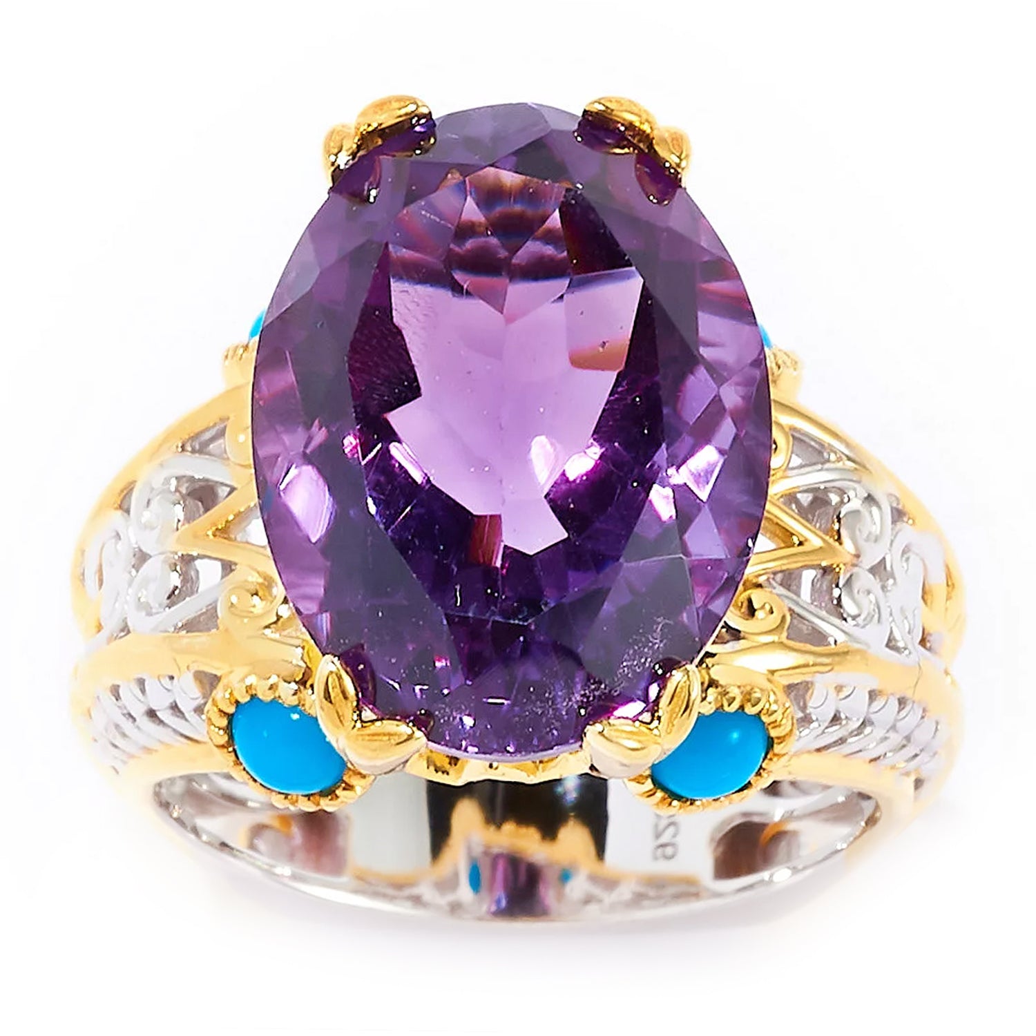 Gems en Vogue 8.86ctw African Amethyst & Sleeping Beauty Turquoise Ring