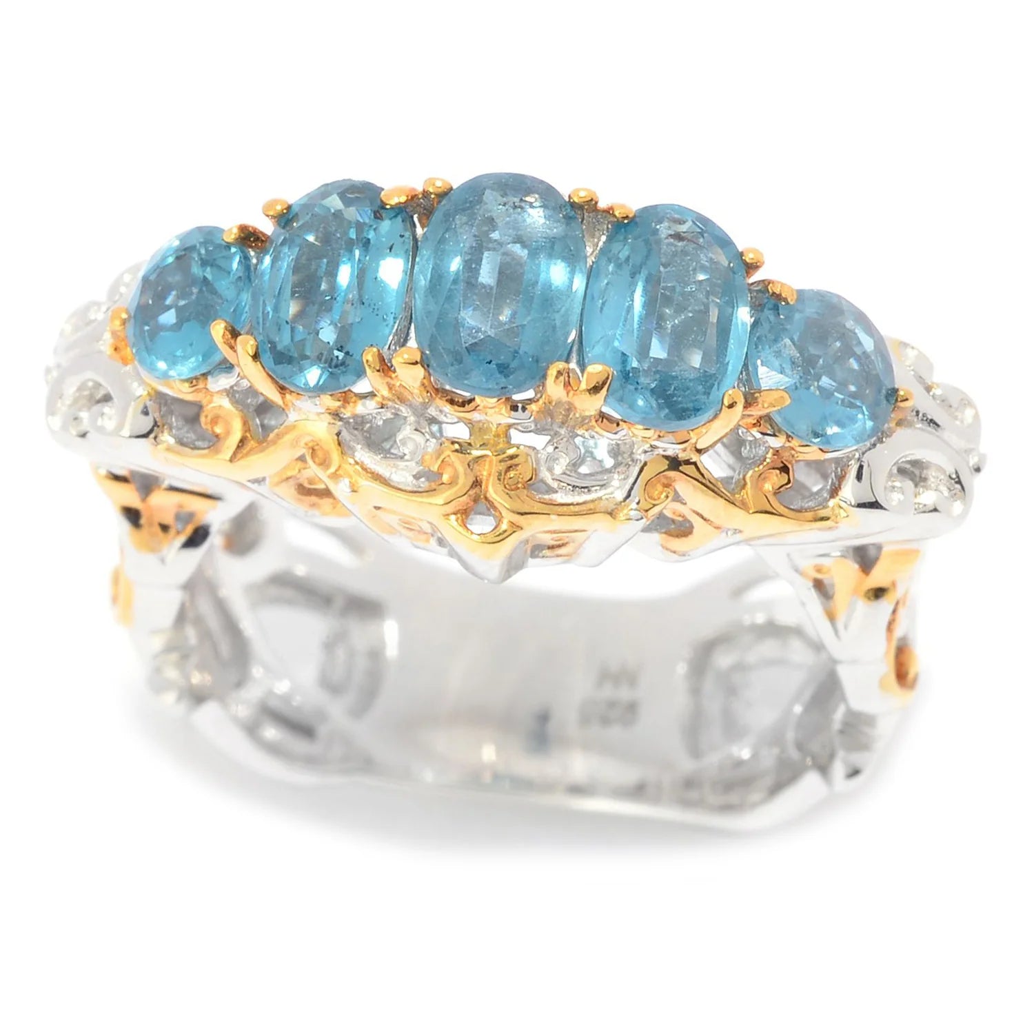 Gems en Vogue 2.70ctw Teal Kyanite Five Stone Ring