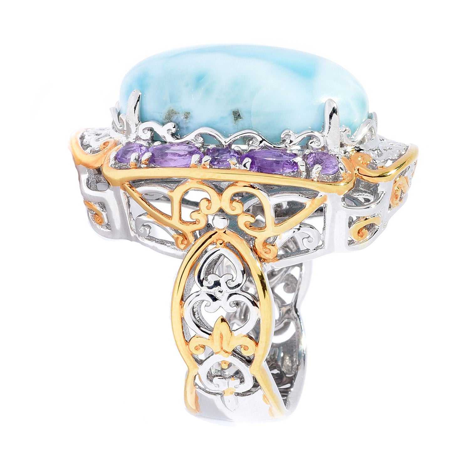 Gems en Vogue Larimar & Brazilian Amethyst Ring