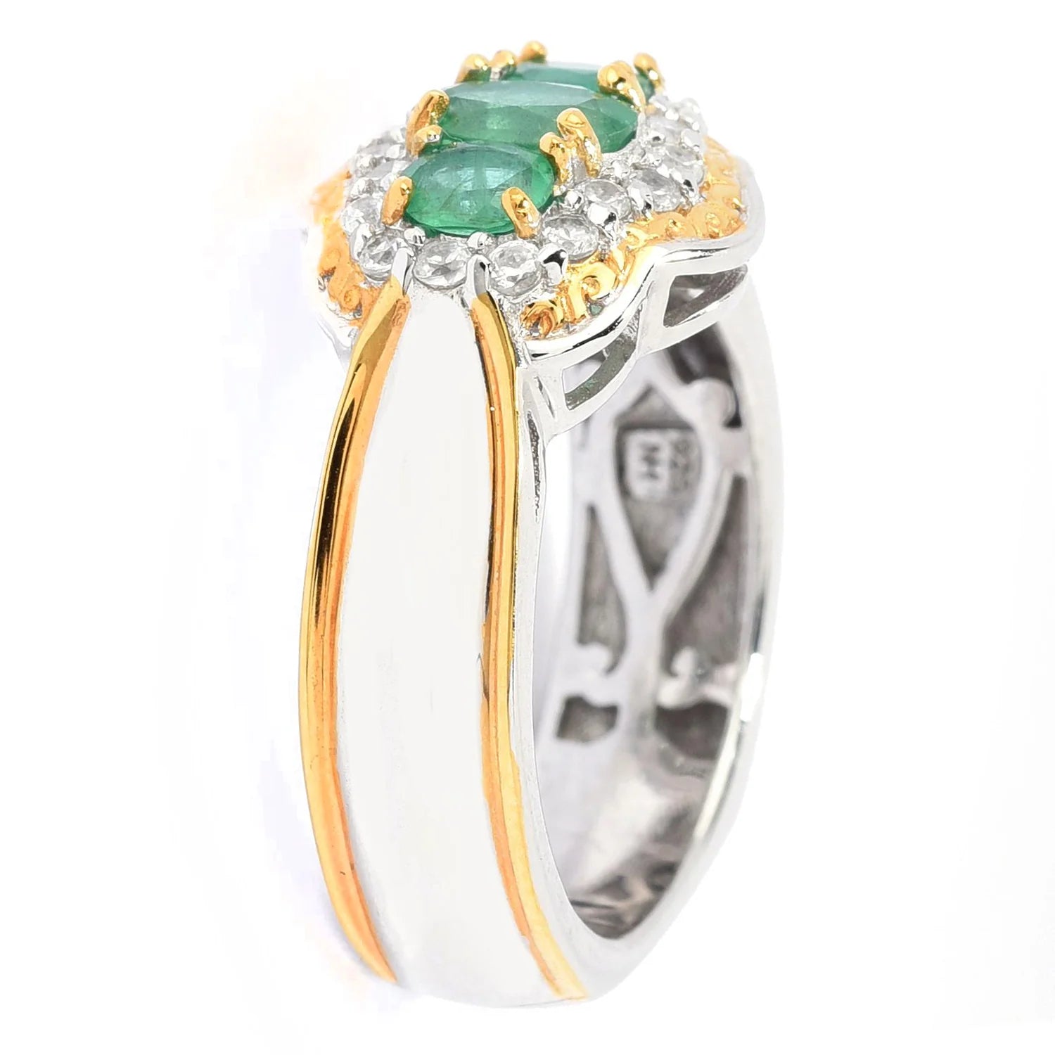 Gems en Vogue 1.76ctw Belmont Emerald & White Zircon Three Stone Ring