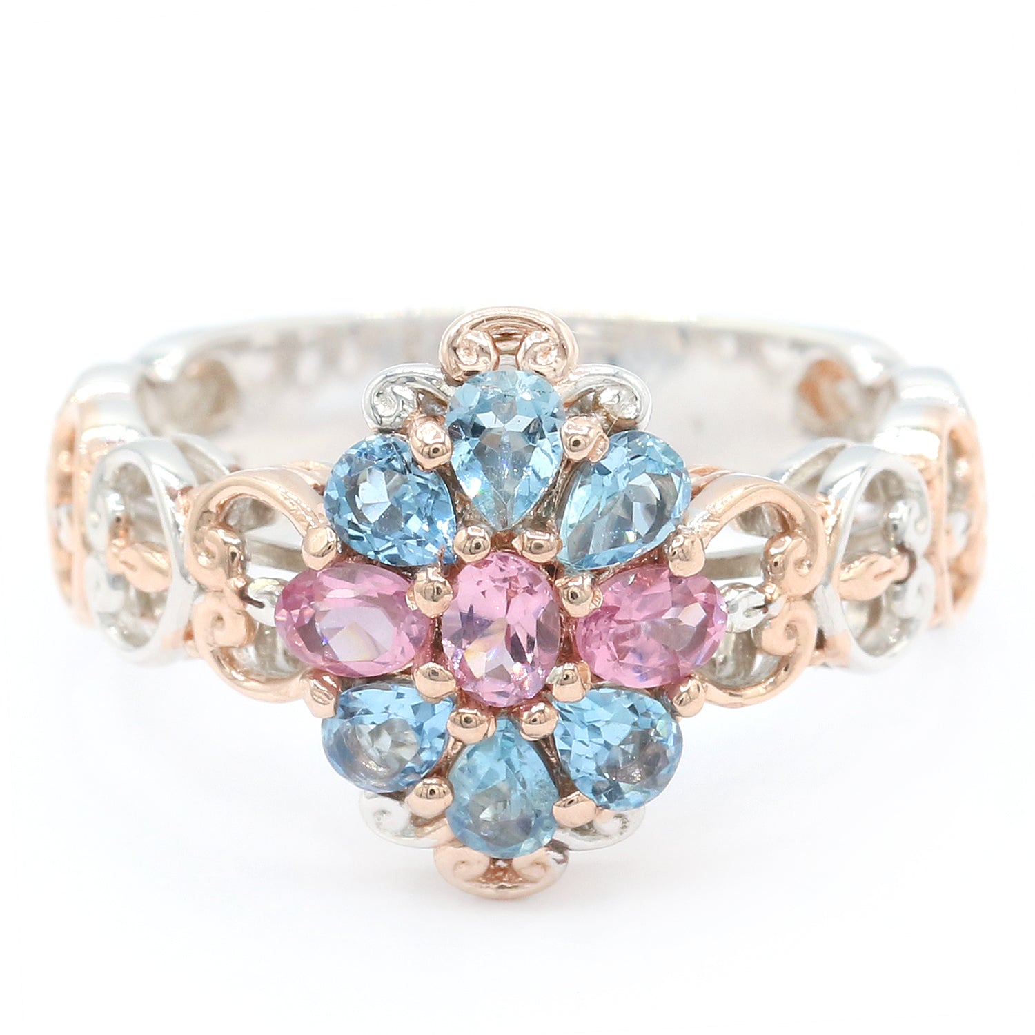 Gems en Vogue One-of-a-Kind 1.74ctw Pink Spinel & Tanzanian Aquamarine Ring