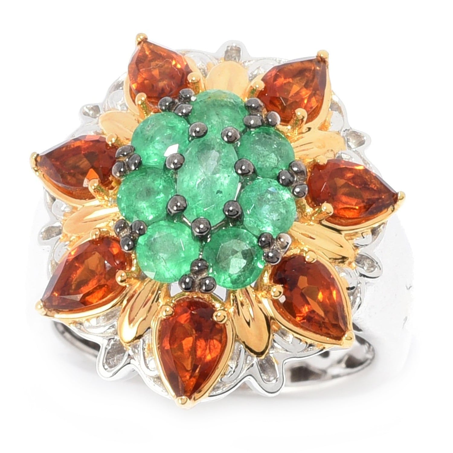 Gems en Vogue 2.06ctw Belmont Emerald & Madeira Citrine Flower Ring