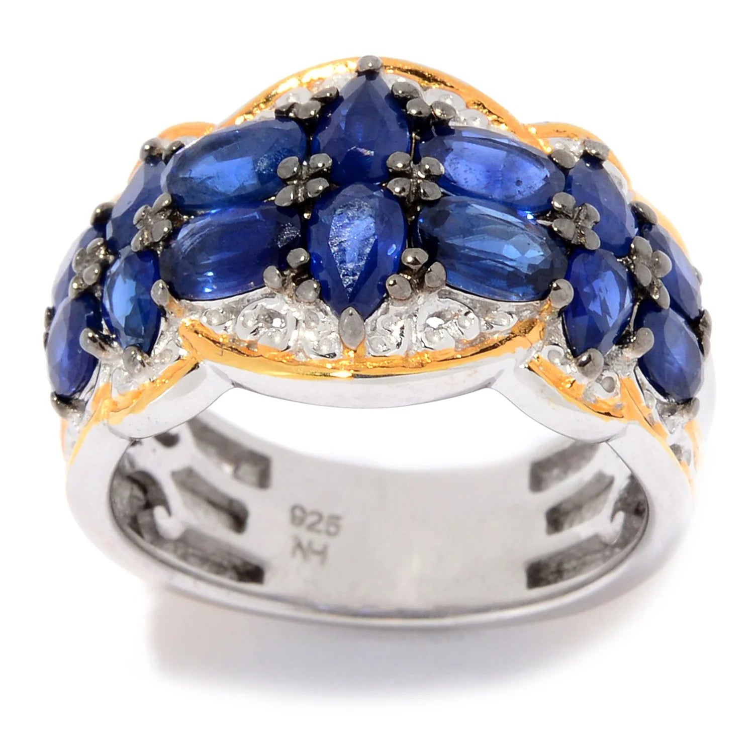 Gems en Vogue 3.37ctw Royal Blue Sapphire Double Row Ring