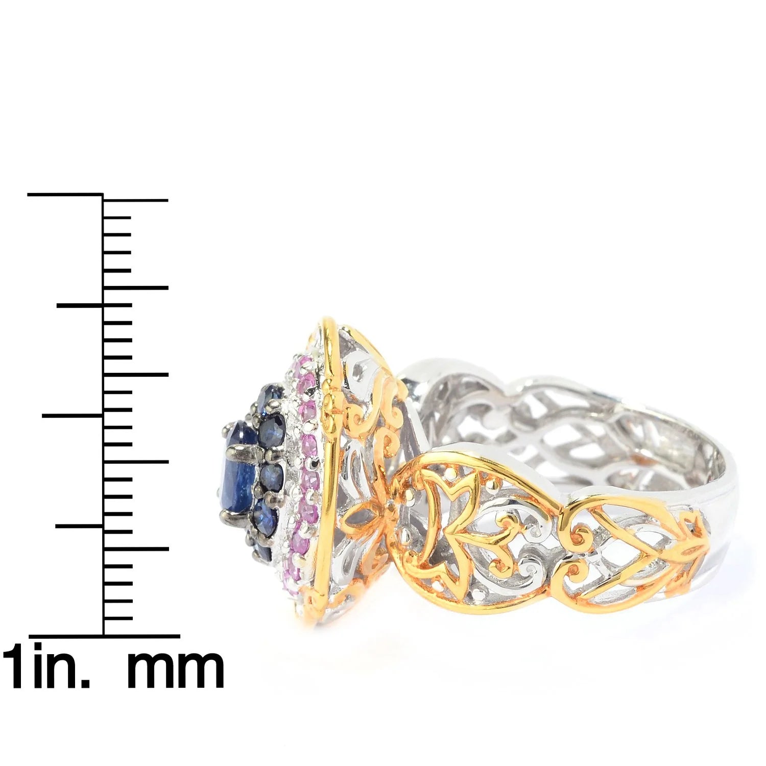 Gems en Vogue 1.40ctw Royal Blue & Pink Sapphire Double Halo Ring