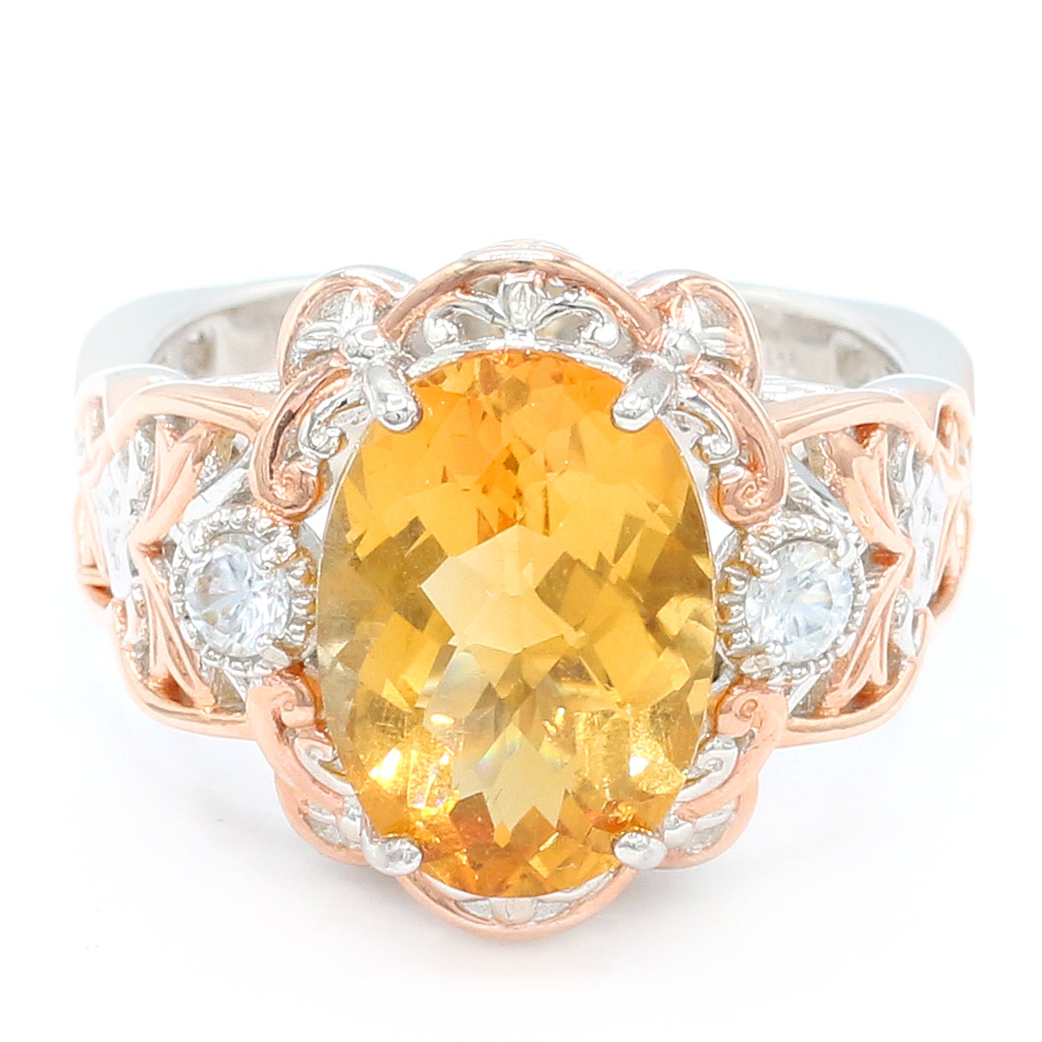 Gems en Vogue 5.85ctw Yellow Citrine & White Zircon Ring