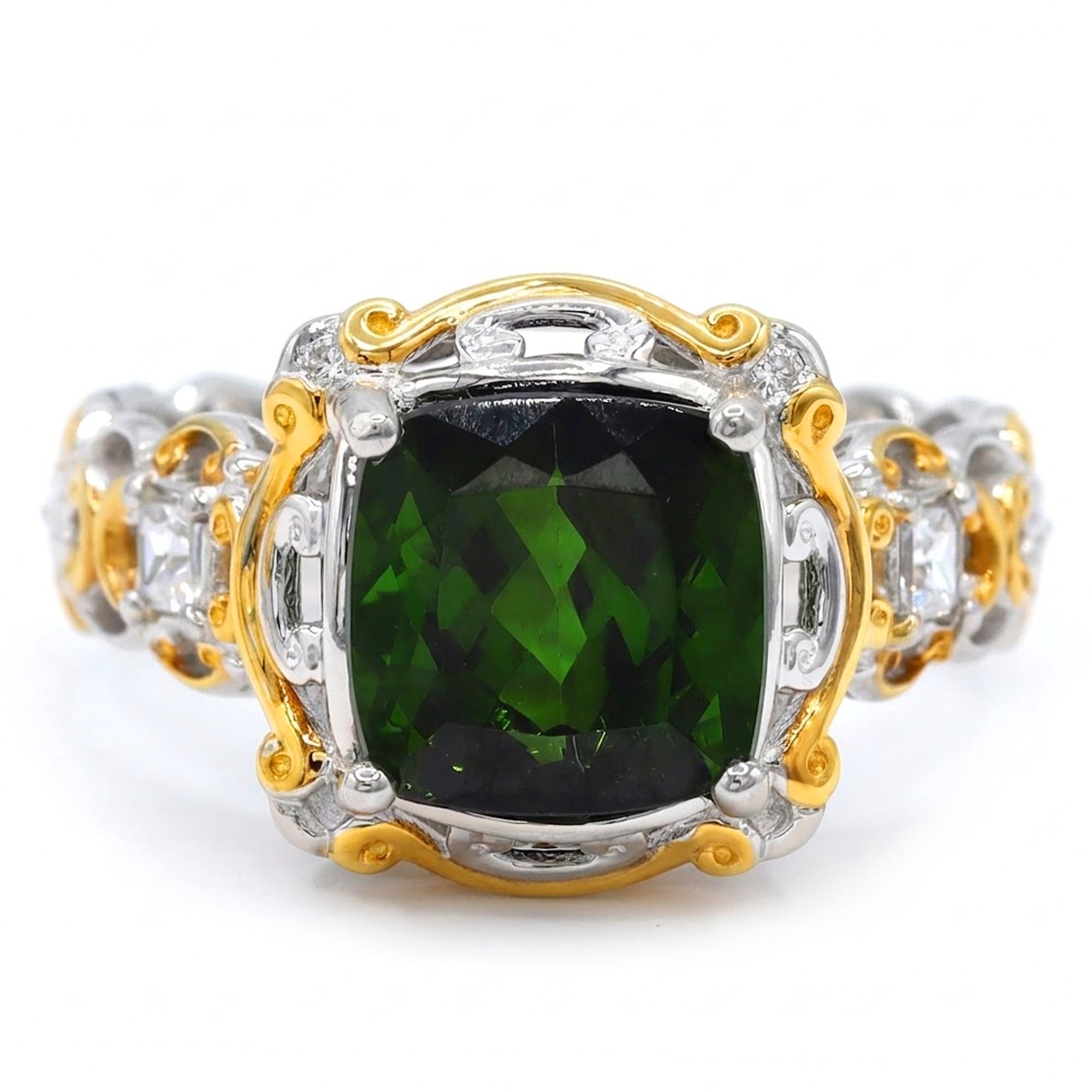 Couture Gems One-of-a-Kind 24K Palladium Silver 4.74ctw Green Tourmaline & White Zircon Ring