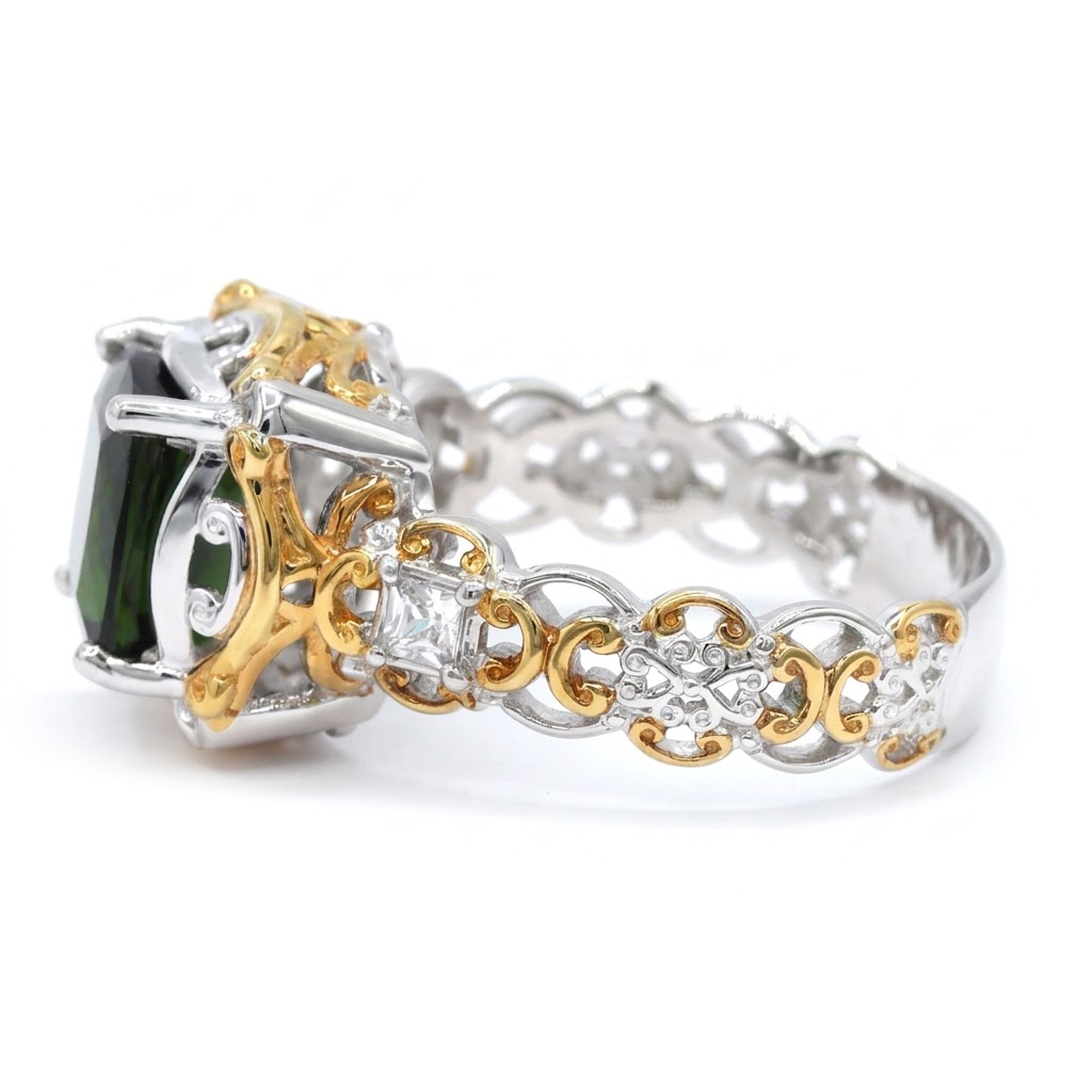 Couture Gems One-of-a-Kind 24K Palladium Silver 4.74ctw Green Tourmaline & White Zircon Ring