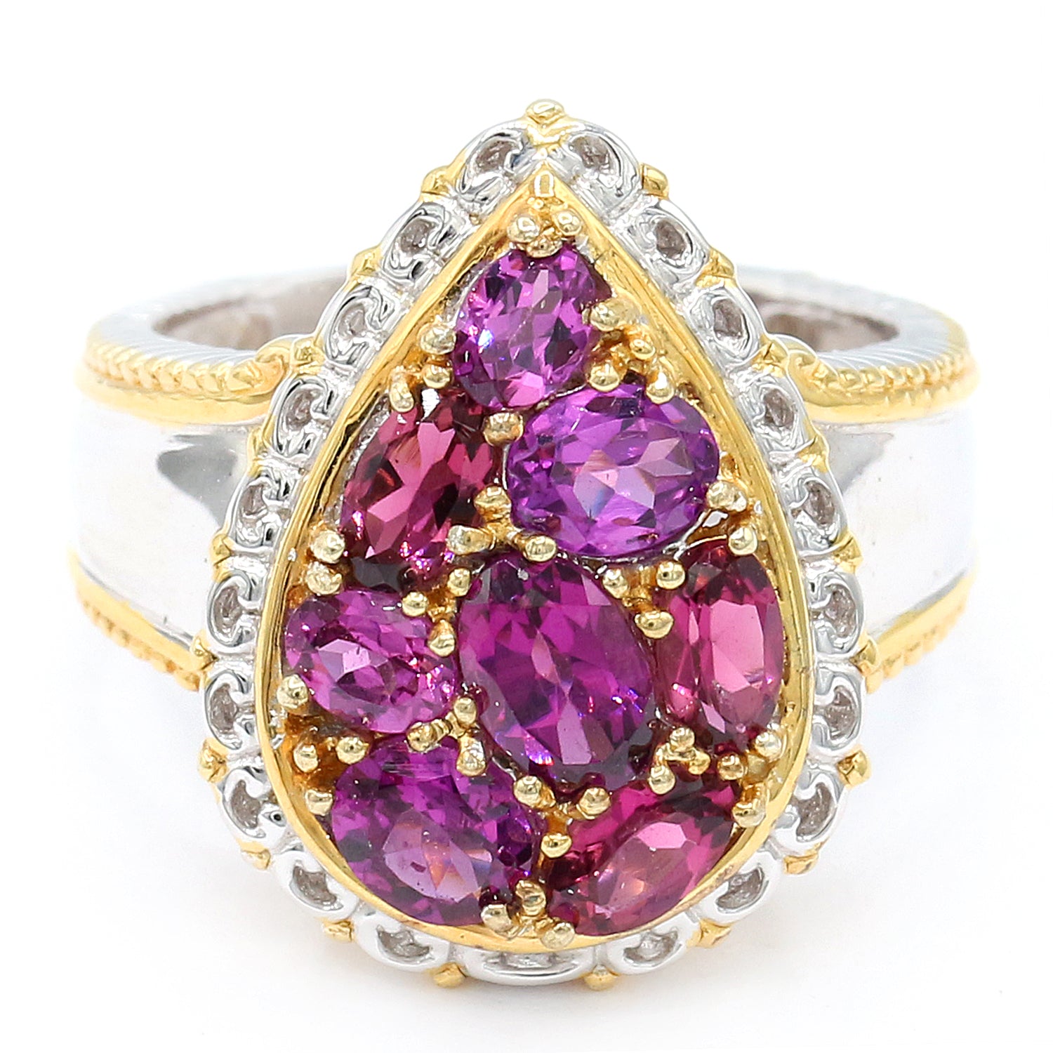 Gems en Vogue 2.87ctw Color Change Purple Garnet Pear Cluster Ring