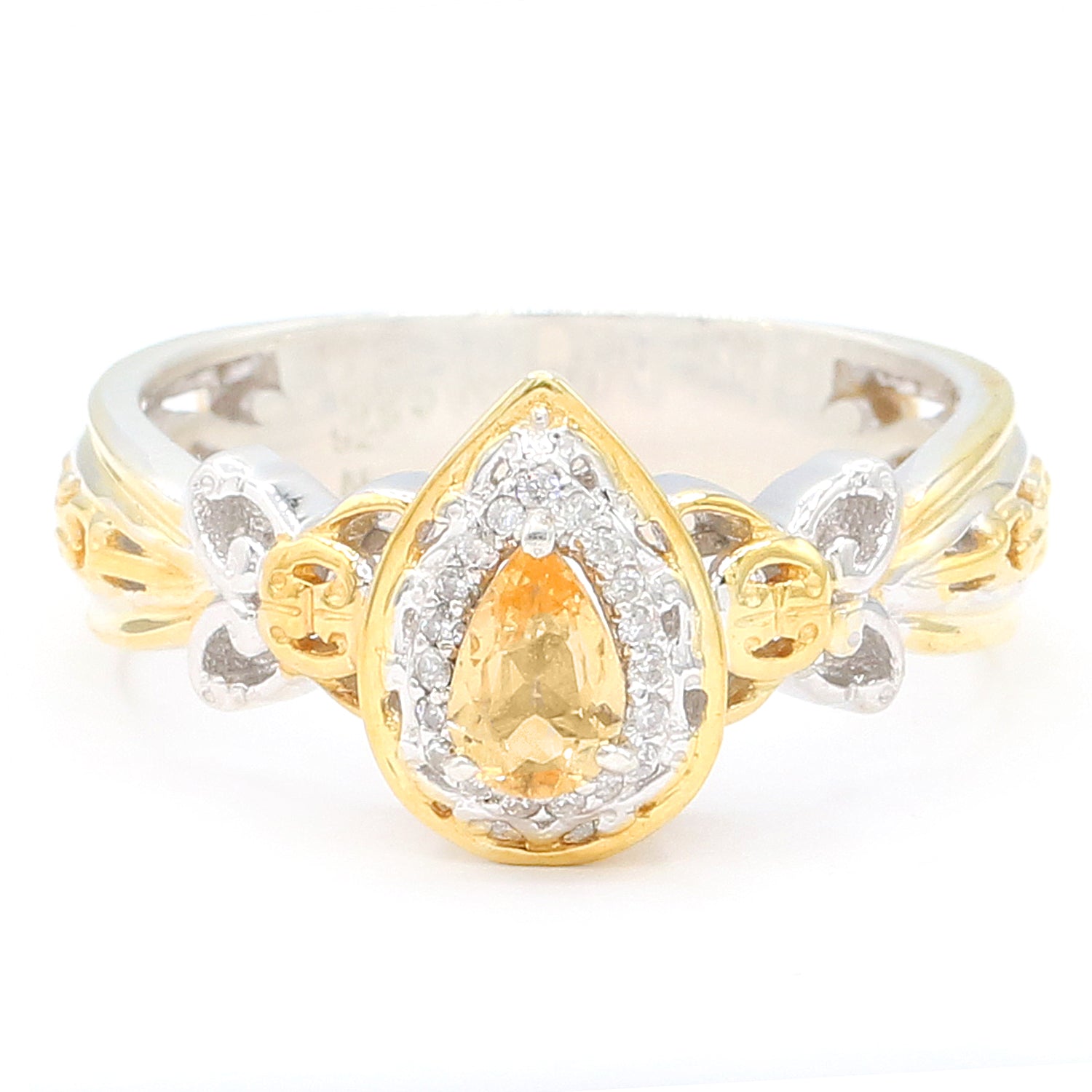 Gems en Vogue 0.92ctw Pearshaped Imperial Topaz & White Zircon Ring