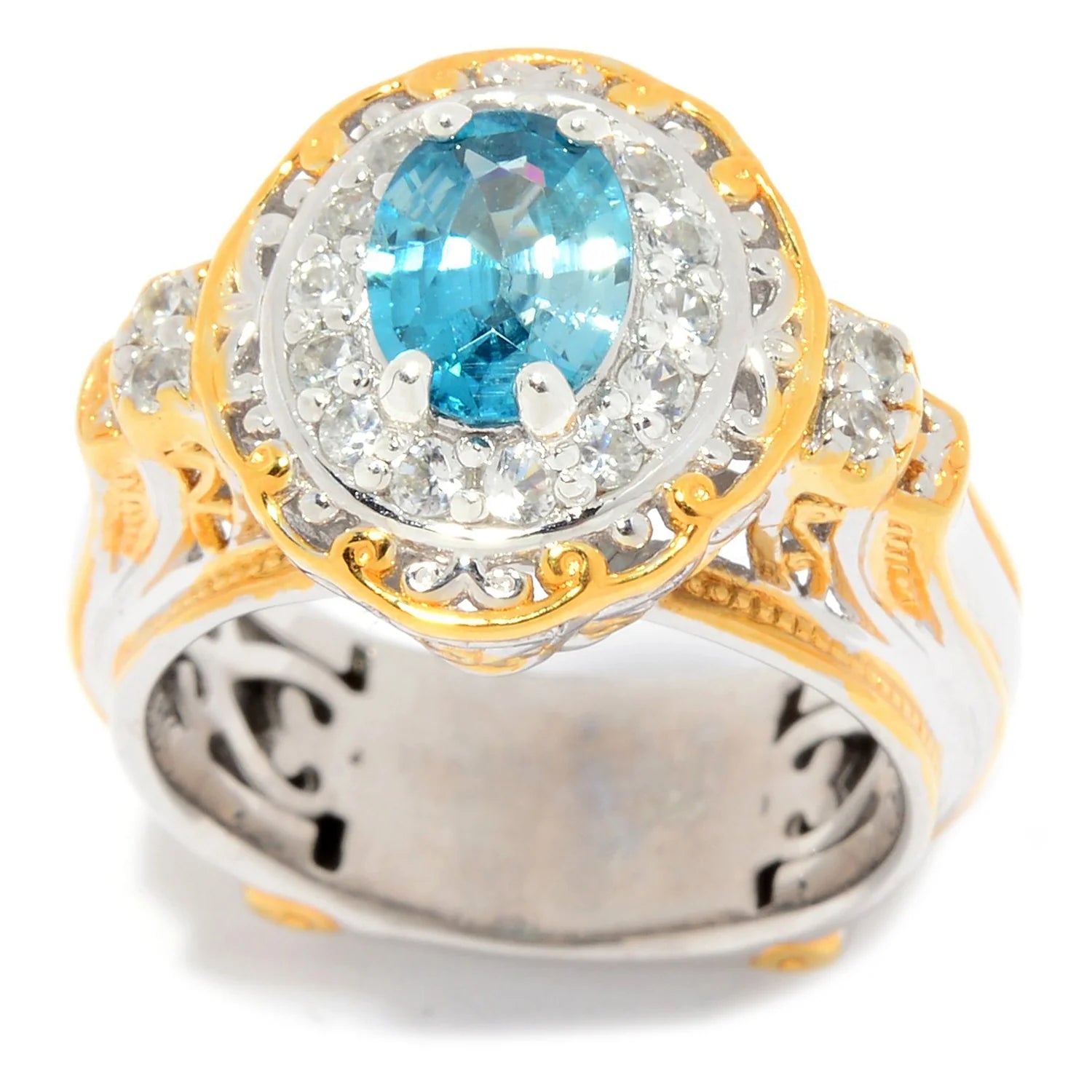 Gems en Vogue 2.42ctw Blue & White Zircon Oval Halo Ring