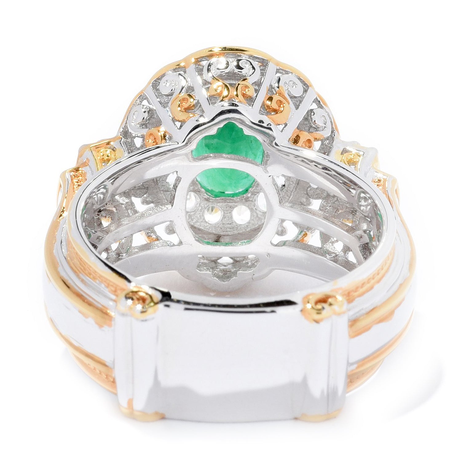 Gems en Vogue 1.60ctw Emerald & White Zircon Halo Ring