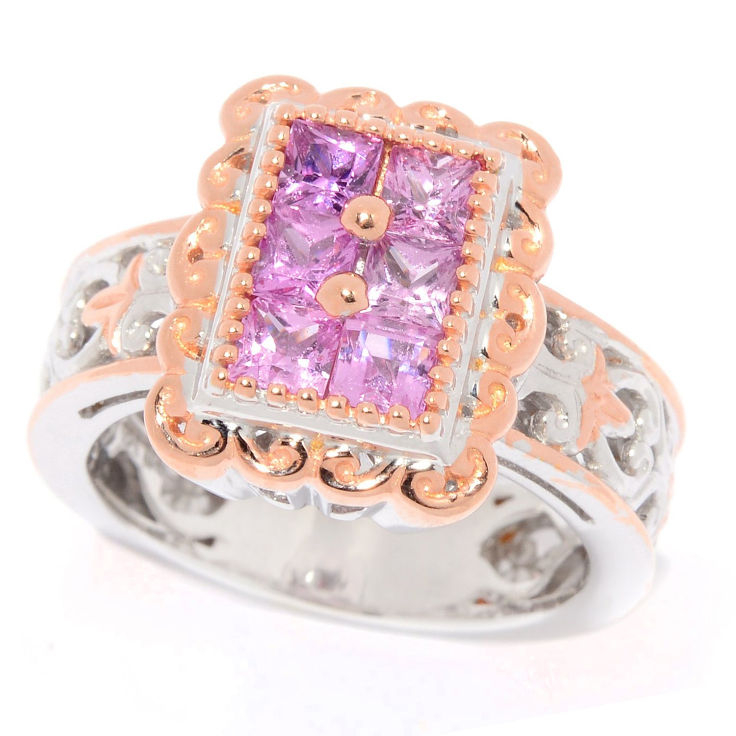 Gems en Vogue 1.05ctw Princess Cut Pink Sapphire Cluster Ring