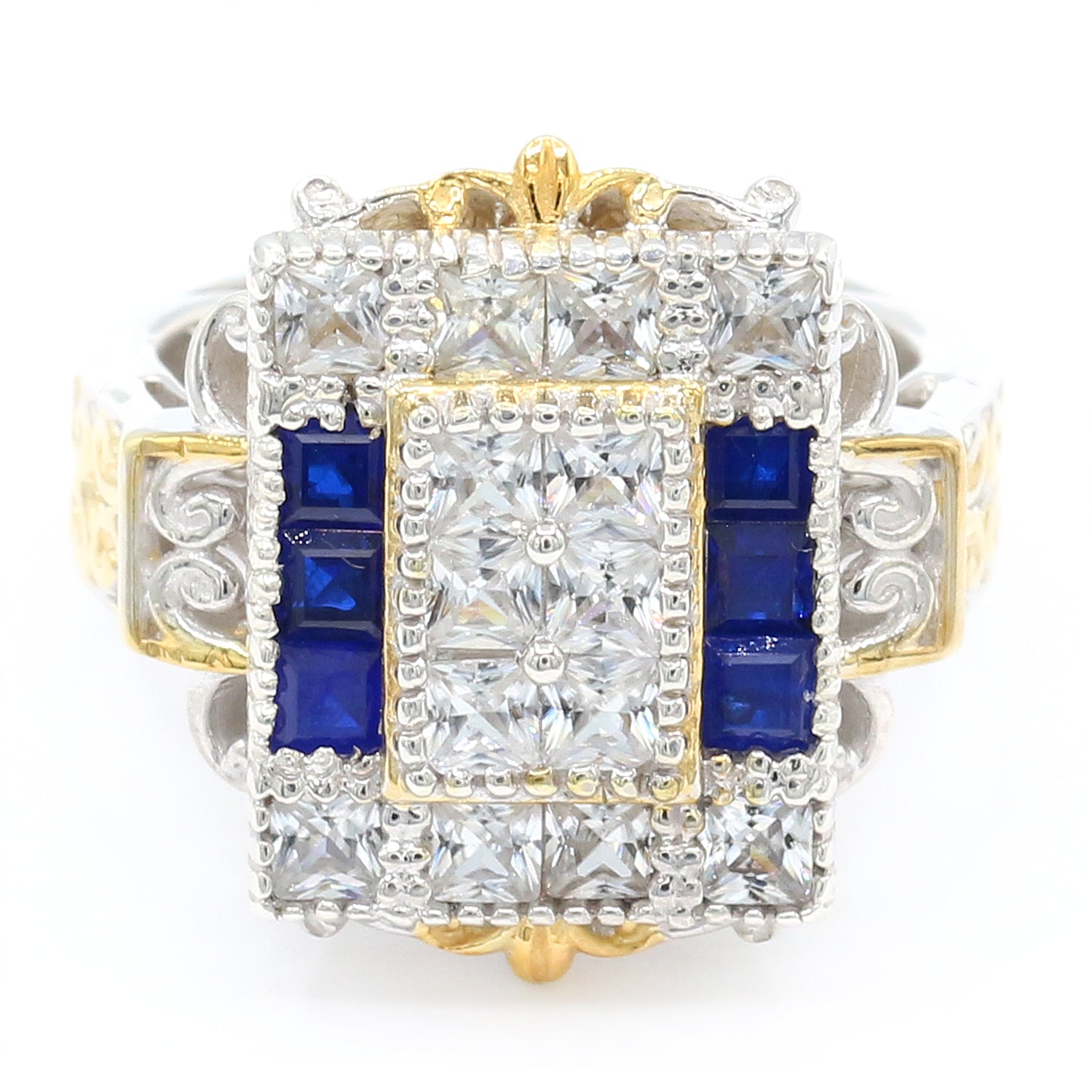 Gems en Vogue One-of-a-Kind 2.76ctw White Zircon & Cobalt Blue Spinel Ring