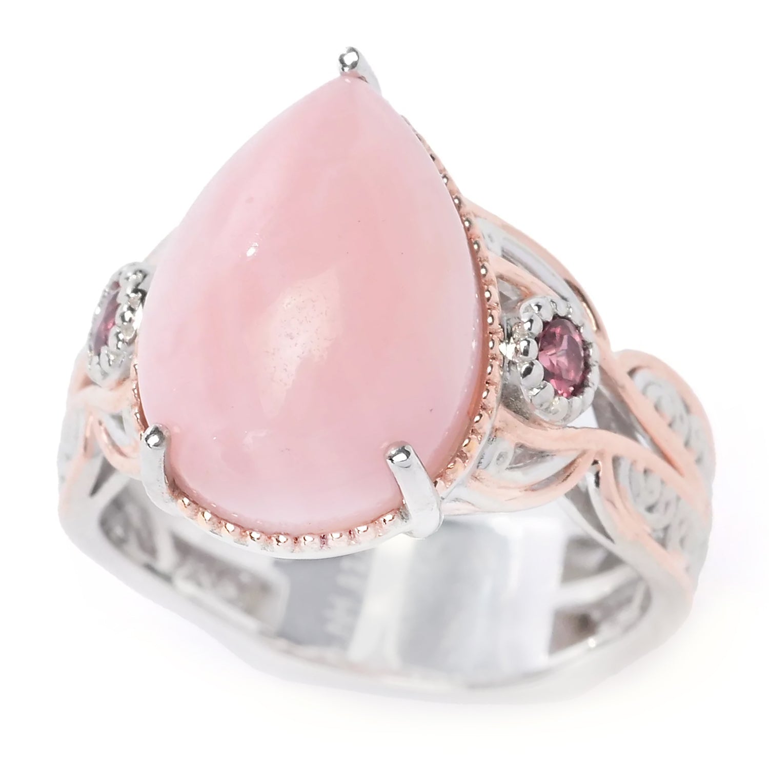 Gems en Vogue Pearshaped Pink Opal & Rhodolite Garnet Ring