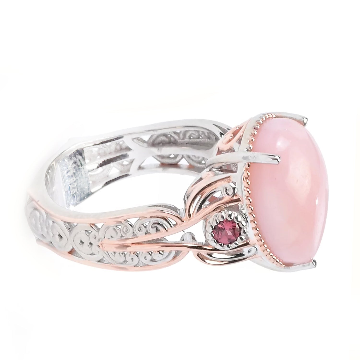Gems en Vogue Pearshaped Pink Opal & Rhodolite Garnet Ring