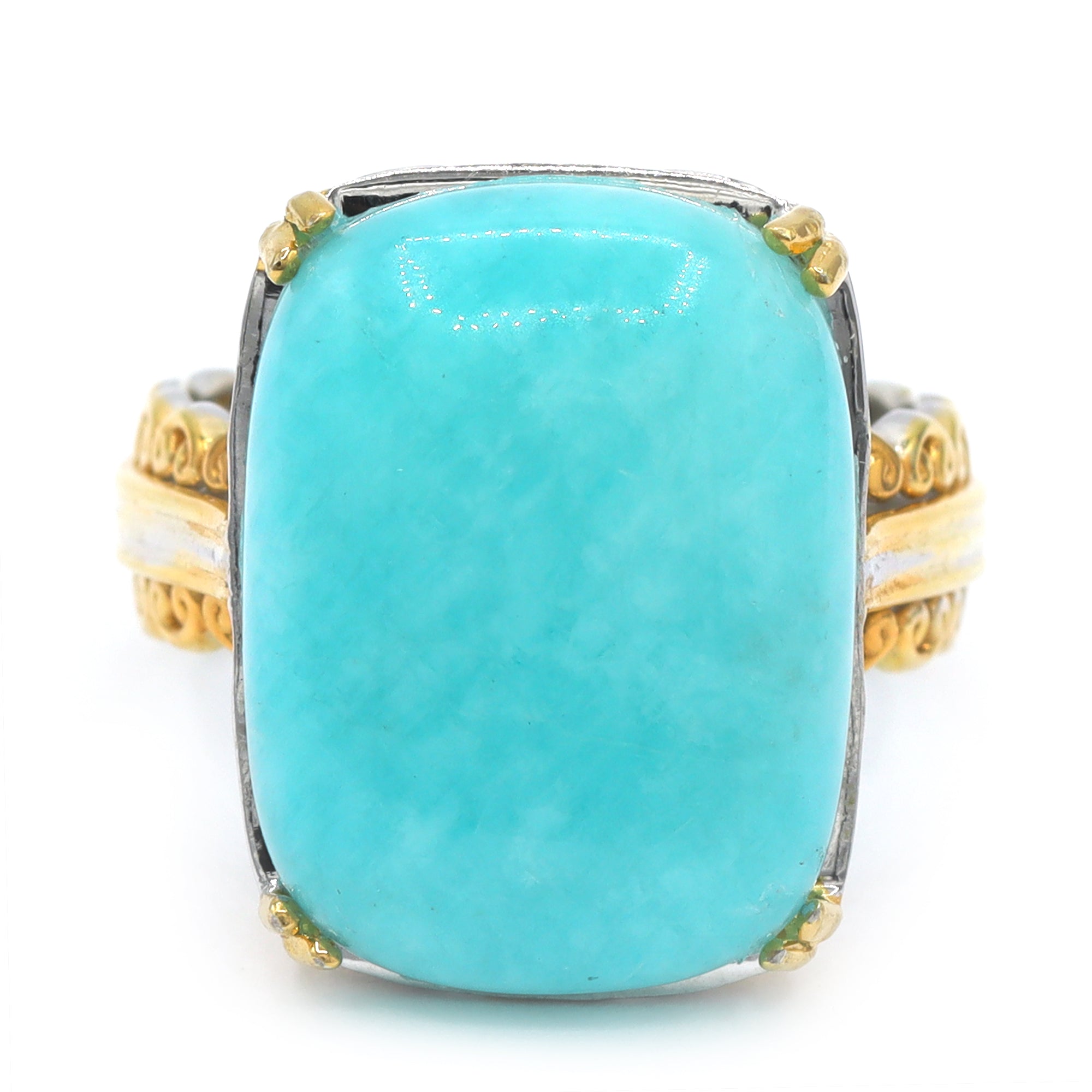 Gems en Vogue 24K Palladium Silver Cushion Amazonite Ring