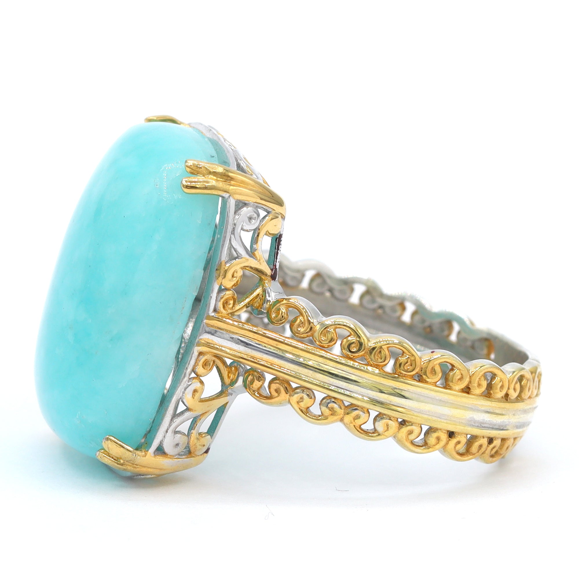 Gems en Vogue 24K Palladium Silver Cushion Amazonite Ring