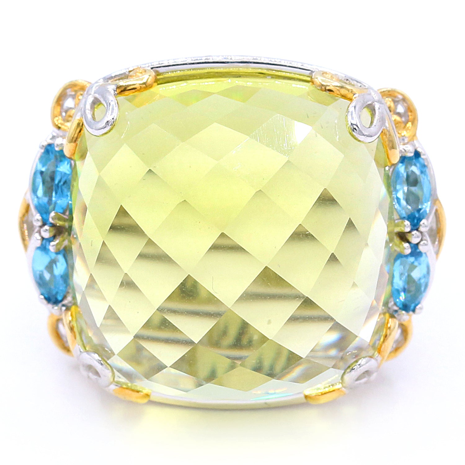 Gems en Vogue 35.75ctw Ouro Verde & Swiss Blue Topaz Honker Ring