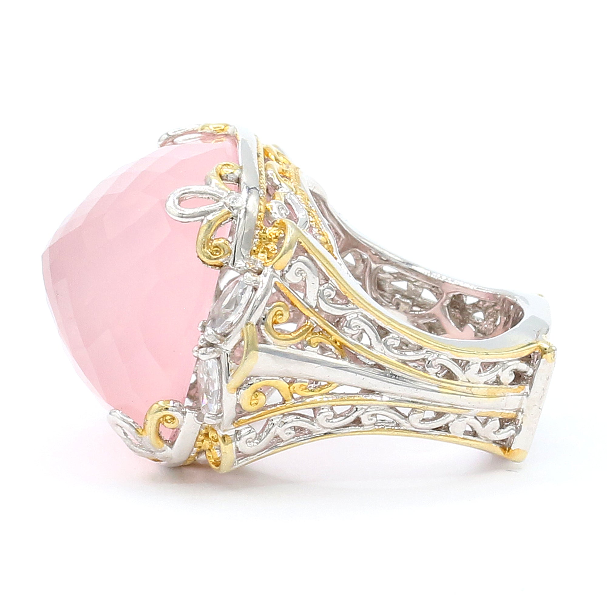 Gems en Vogue One-of-a-Kind 24K Palladium Silver 30.89ctw Rose Quartz & White Zircon Honker Ring