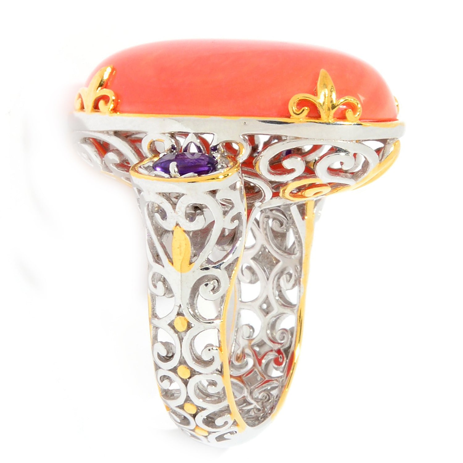 Gems en Vogue Salmon Coral & African Amethyst Ring