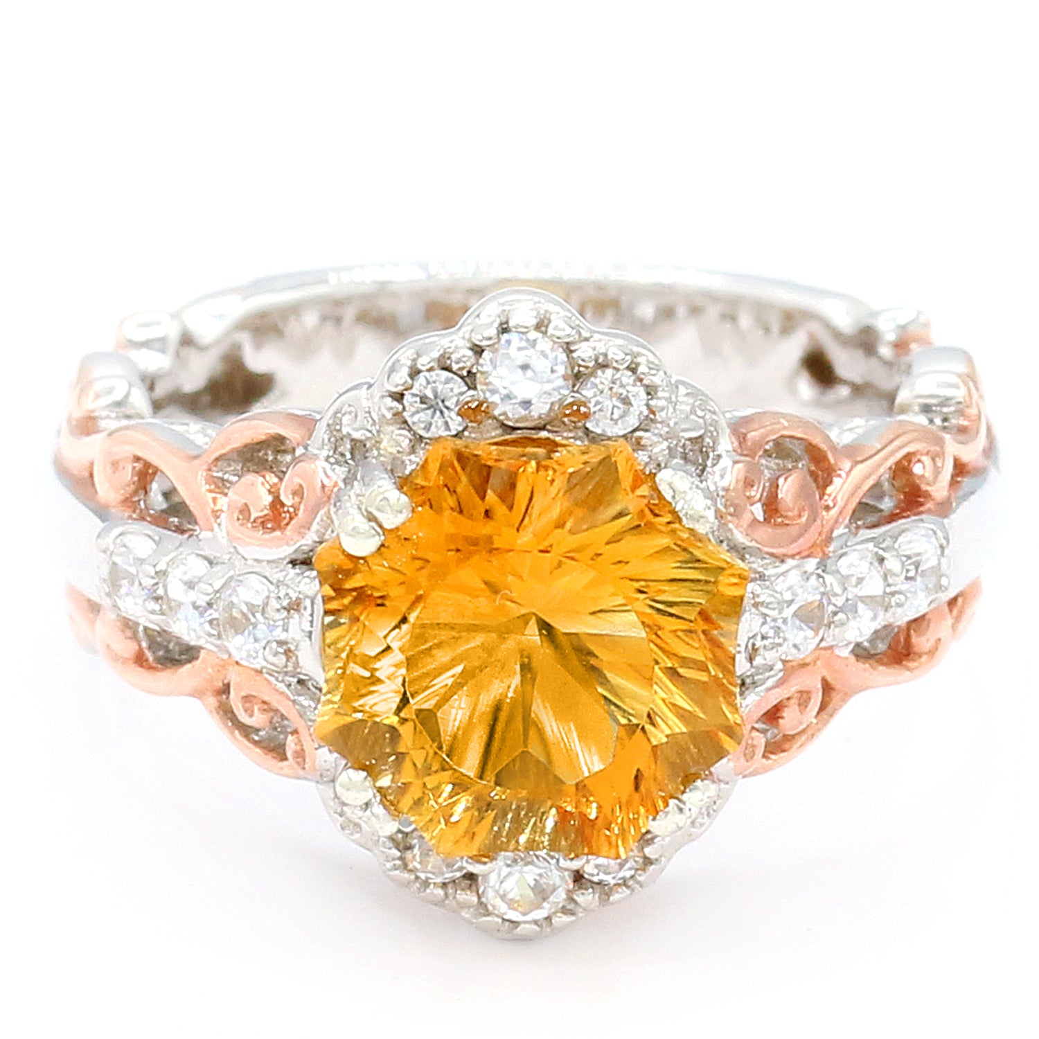 Gems en Vogue 3.43ctw Millennium Special Cut Citrine & White Zircon Ring