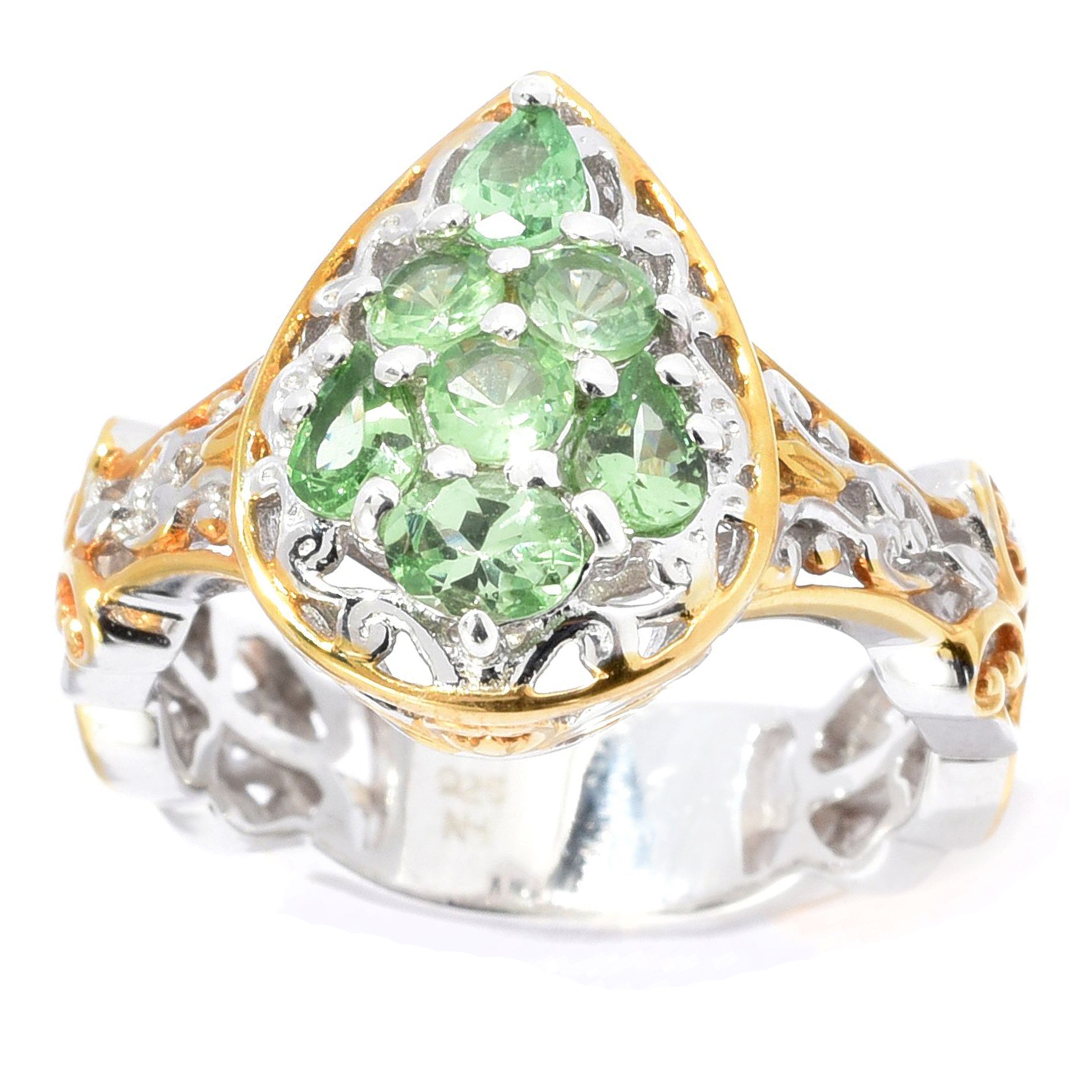 Gems en Vogue 0.99ctw Mint Tsavorite Pear Cluster Ring