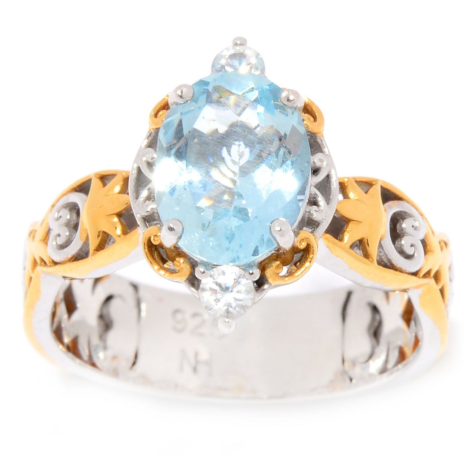 Gems en Vogue 1.80ctw Aquamarine & White Zircon Ring