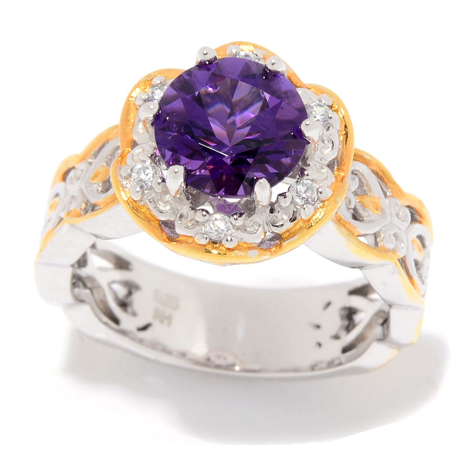 Gems en Vogue 1.98ctw Ametista do Sul Amethyst & White Zircon Halo Ring