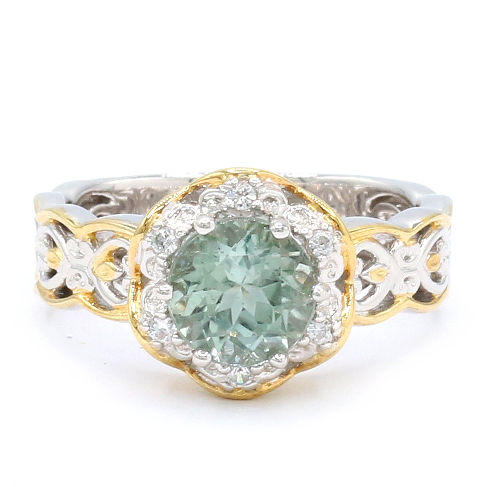 Couture Gems One-of-a-Kind 24K Palladium Silver 2.53ctw Mint Green Tourmaline & White Zircon Ring