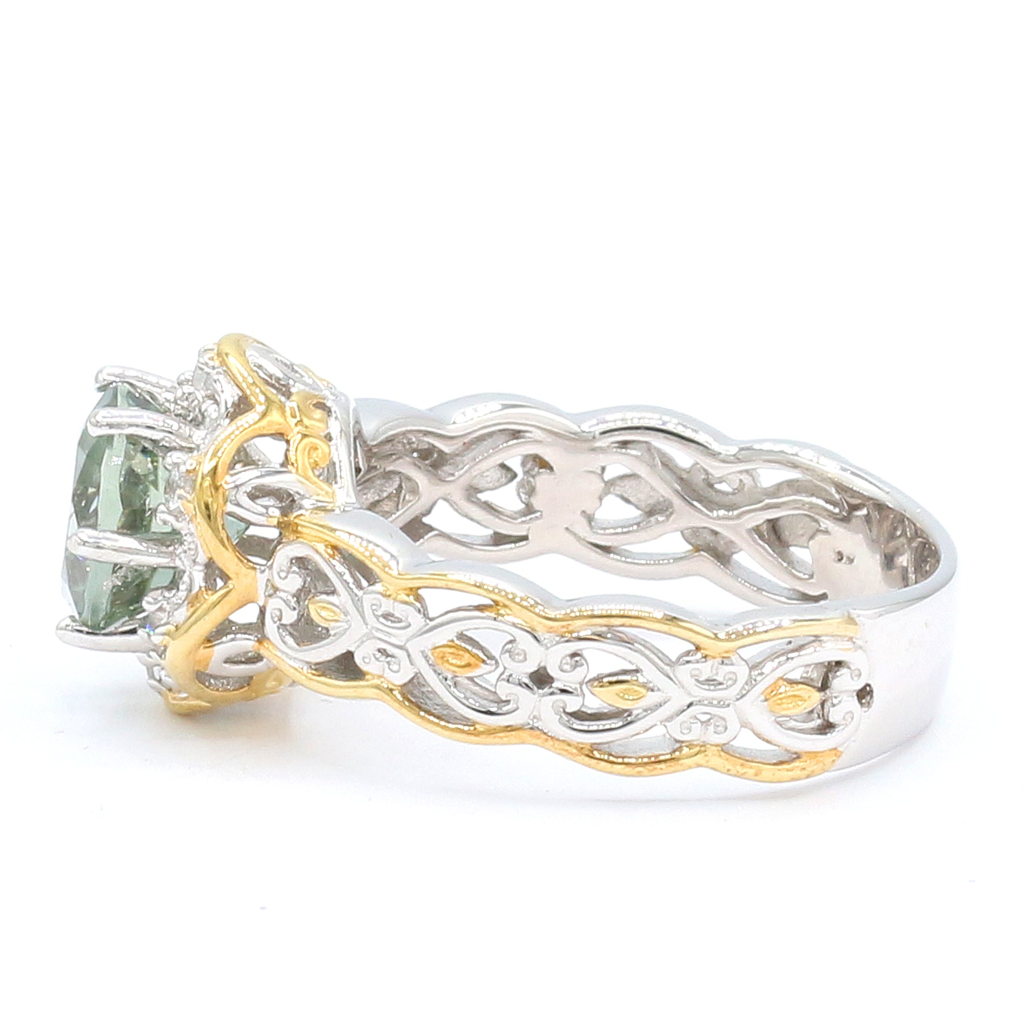 Couture Gems One-of-a-Kind 24K Palladium Silver 2.53ctw Mint Green Tourmaline & White Zircon Ring
