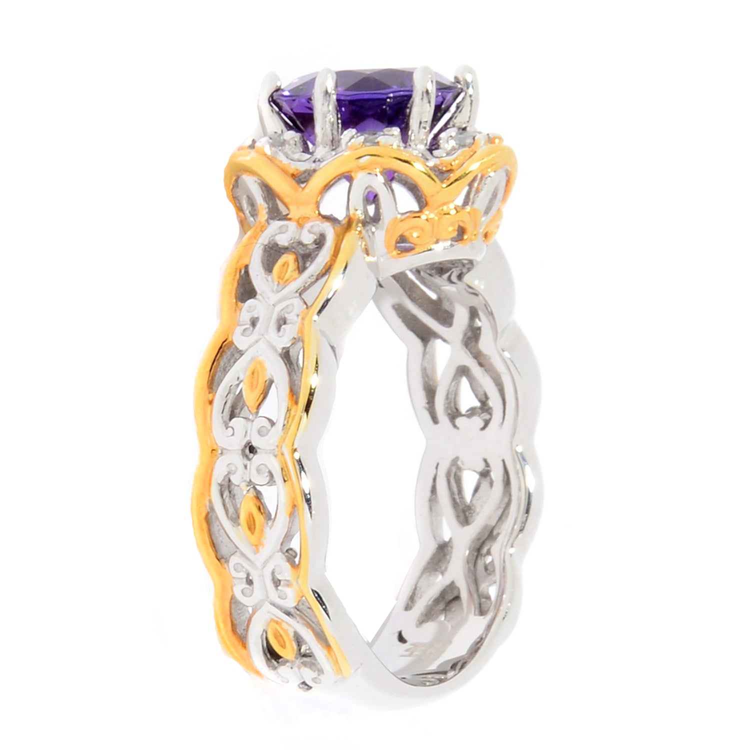 Gems en Vogue 1.98ctw Ametista do Sul Amethyst & White Zircon Halo Ring