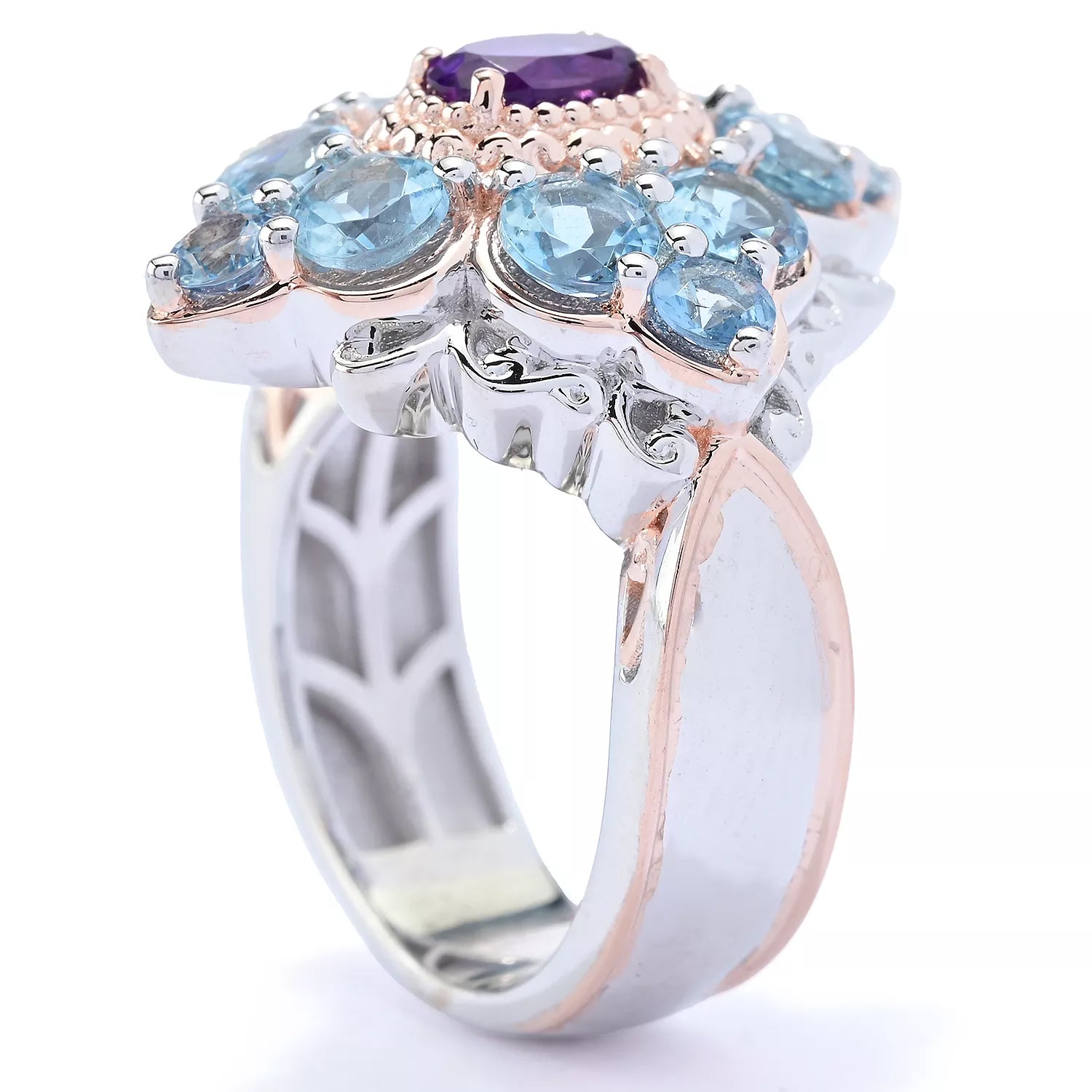 Gems en Vogue 2.56ctw Amethyst & Tanzanian Aquamarine Ring