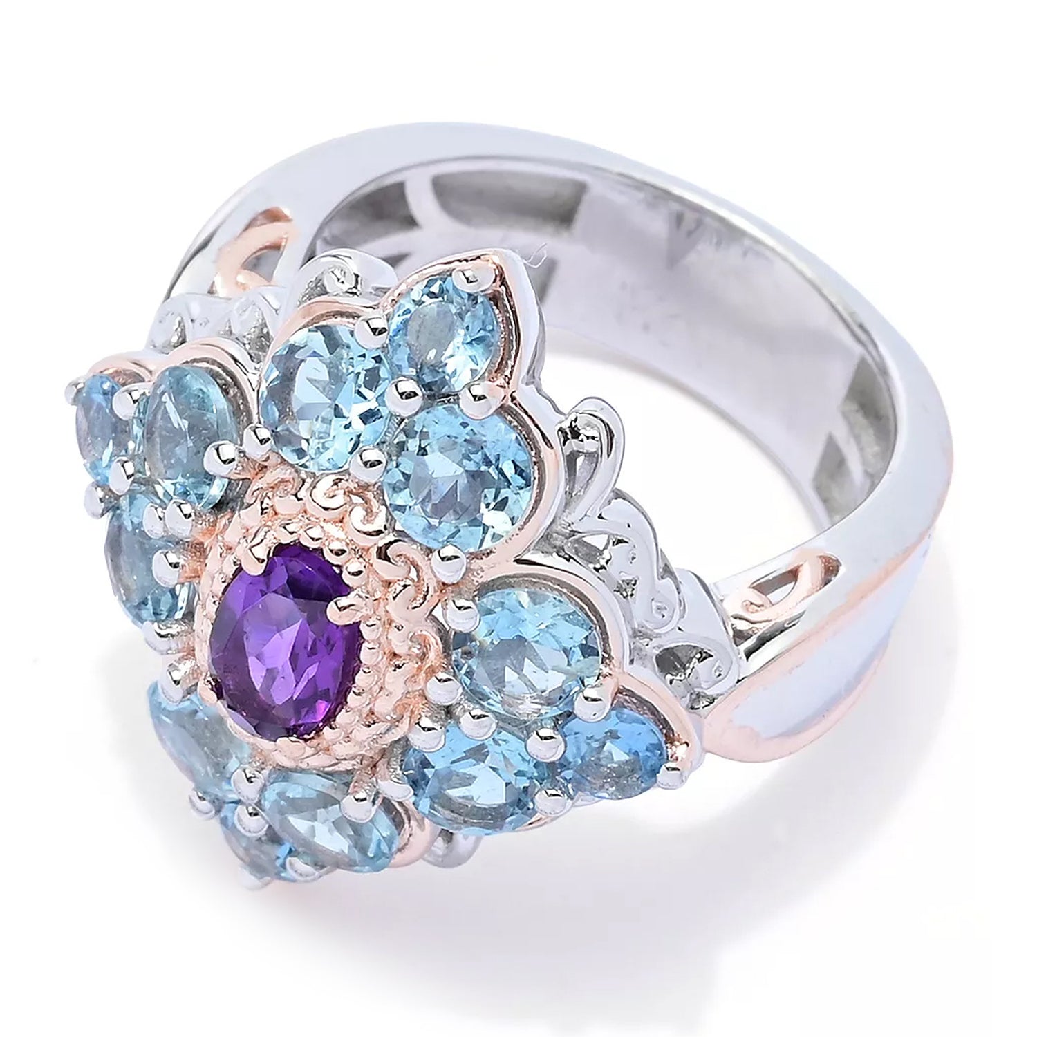 Gems en Vogue 2.56ctw Amethyst & Tanzanian Aquamarine Ring