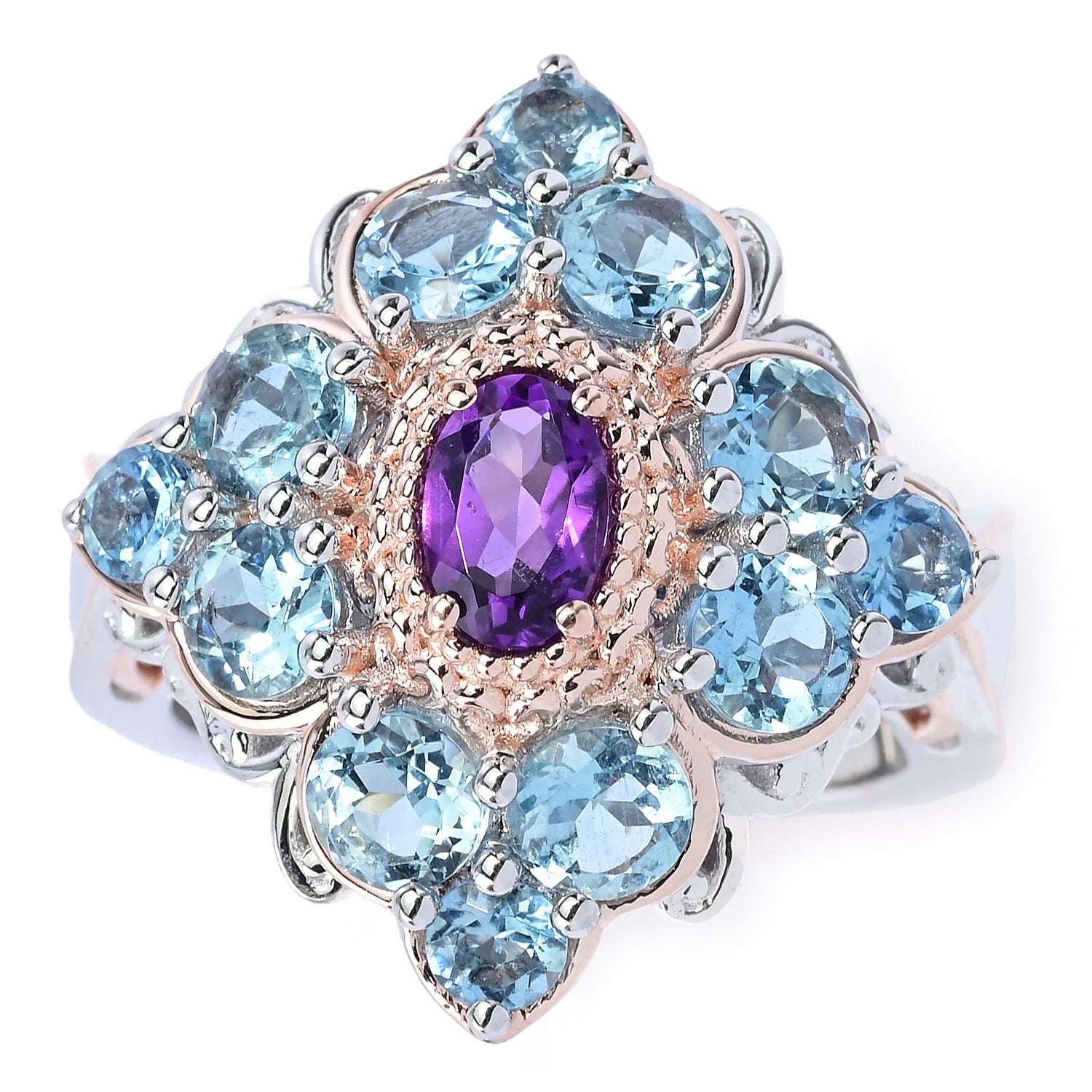 Gems en Vogue 2.56ctw Amethyst & Tanzanian Aquamarine Ring