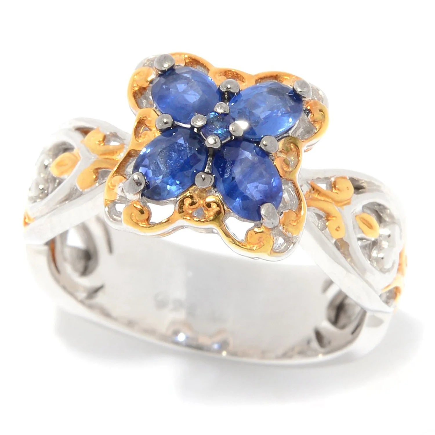 Gems en Vogue 0.97ctw Royal Blue Sapphire 5-Stone Quatrefoil Ring