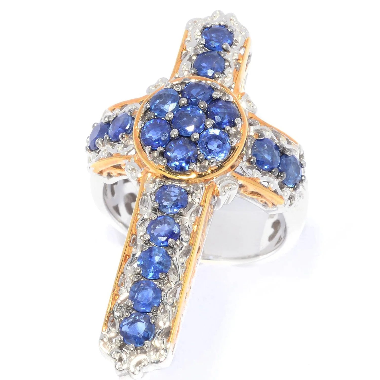 Gems en Vogue 2.65ctw Royal Blue Sapphire Cross Ring