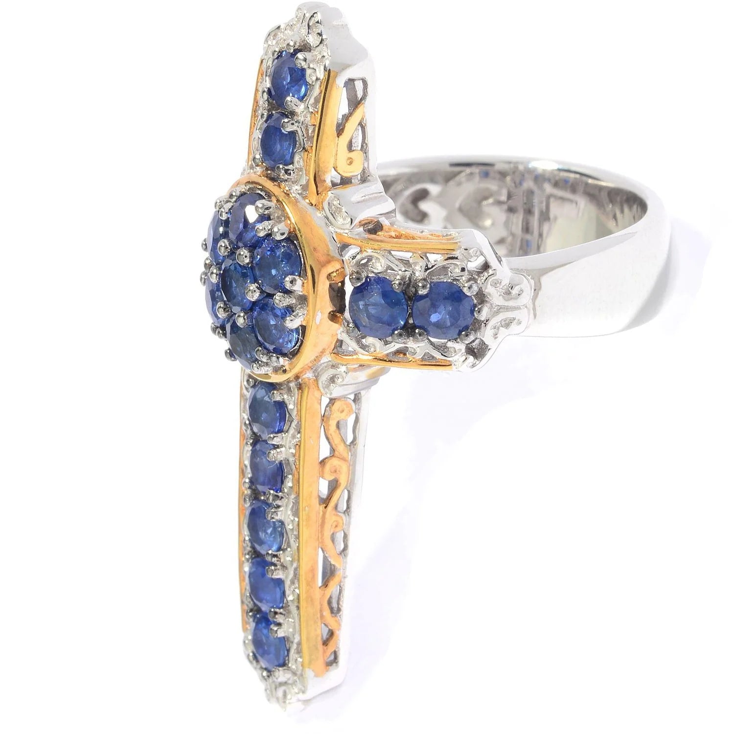 Gems en Vogue 2.65ctw Royal Blue Sapphire Cross Ring