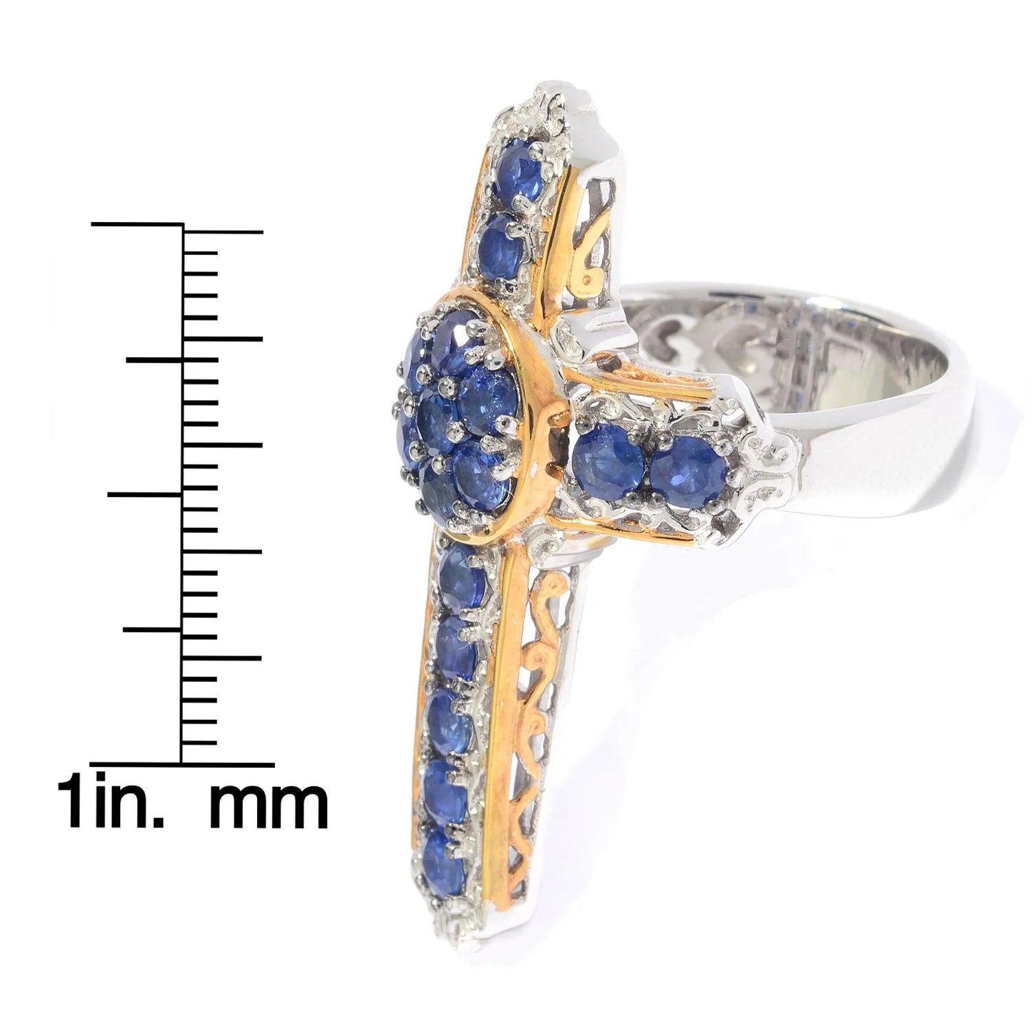 Gems en Vogue 2.65ctw Royal Blue Sapphire Cross Ring