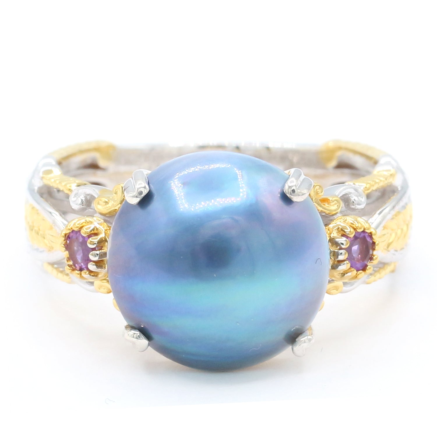 Gems en Vogue Peacock Pearl & Amethyst Ring