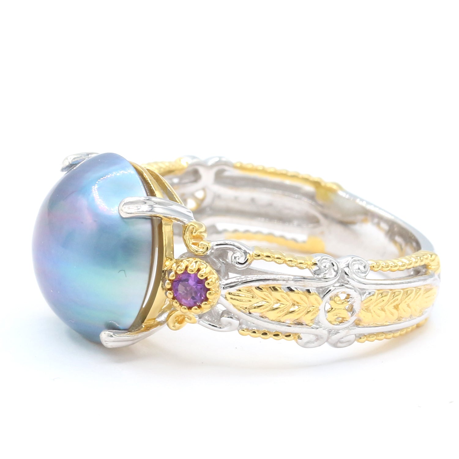 Gems en Vogue Peacock Pearl & Amethyst Ring