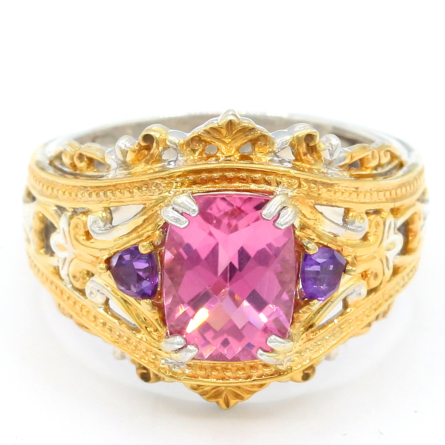 Gems en Vogue One-of-a-Kind 2.80ctw Pink Tourmaline & Amethyst Ring