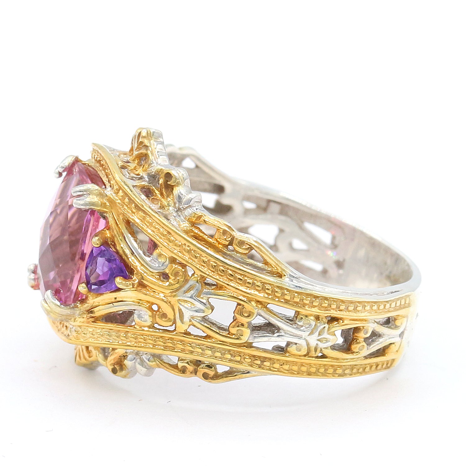 Gems en Vogue One-of-a-Kind 2.80ctw Pink Tourmaline & Amethyst Ring