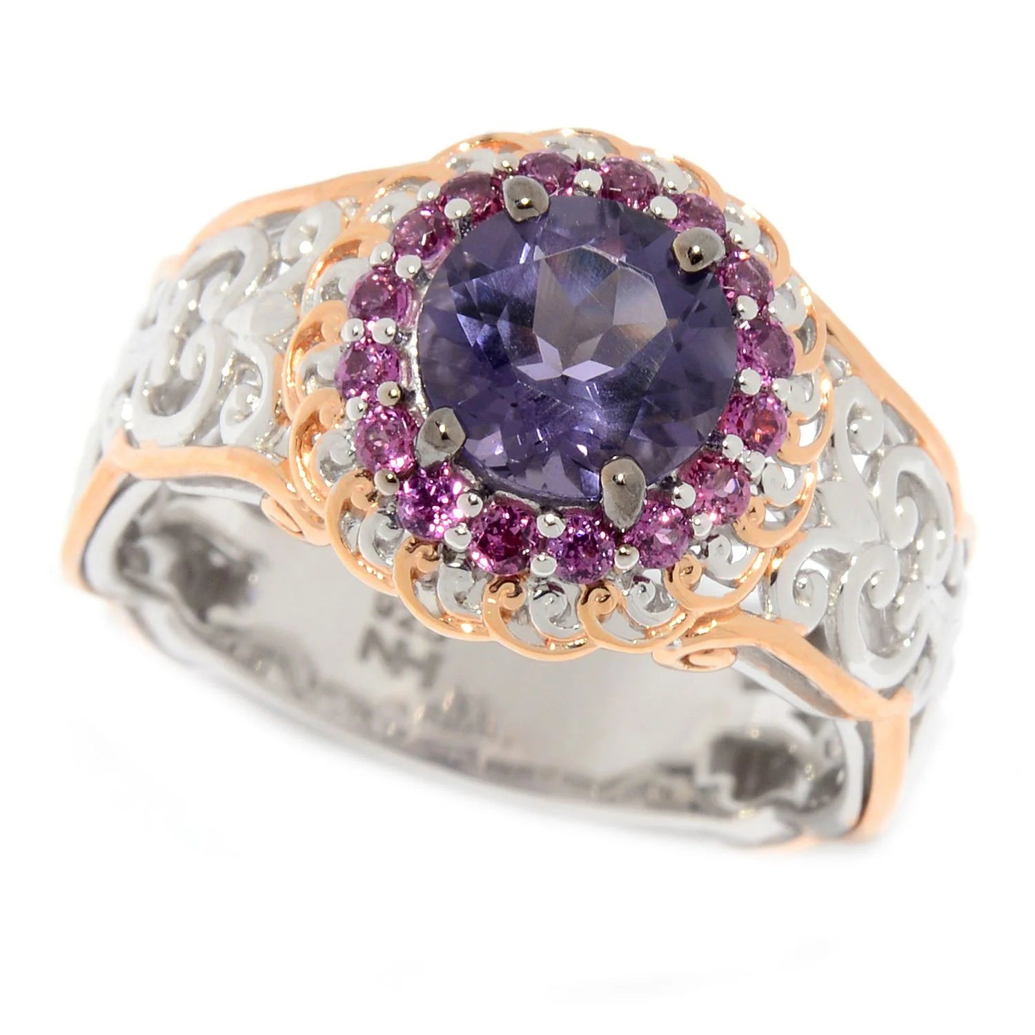 Gems en Vogue 1.40ctw Blue Amethyst & Rhodolite Garnet Halo Ring