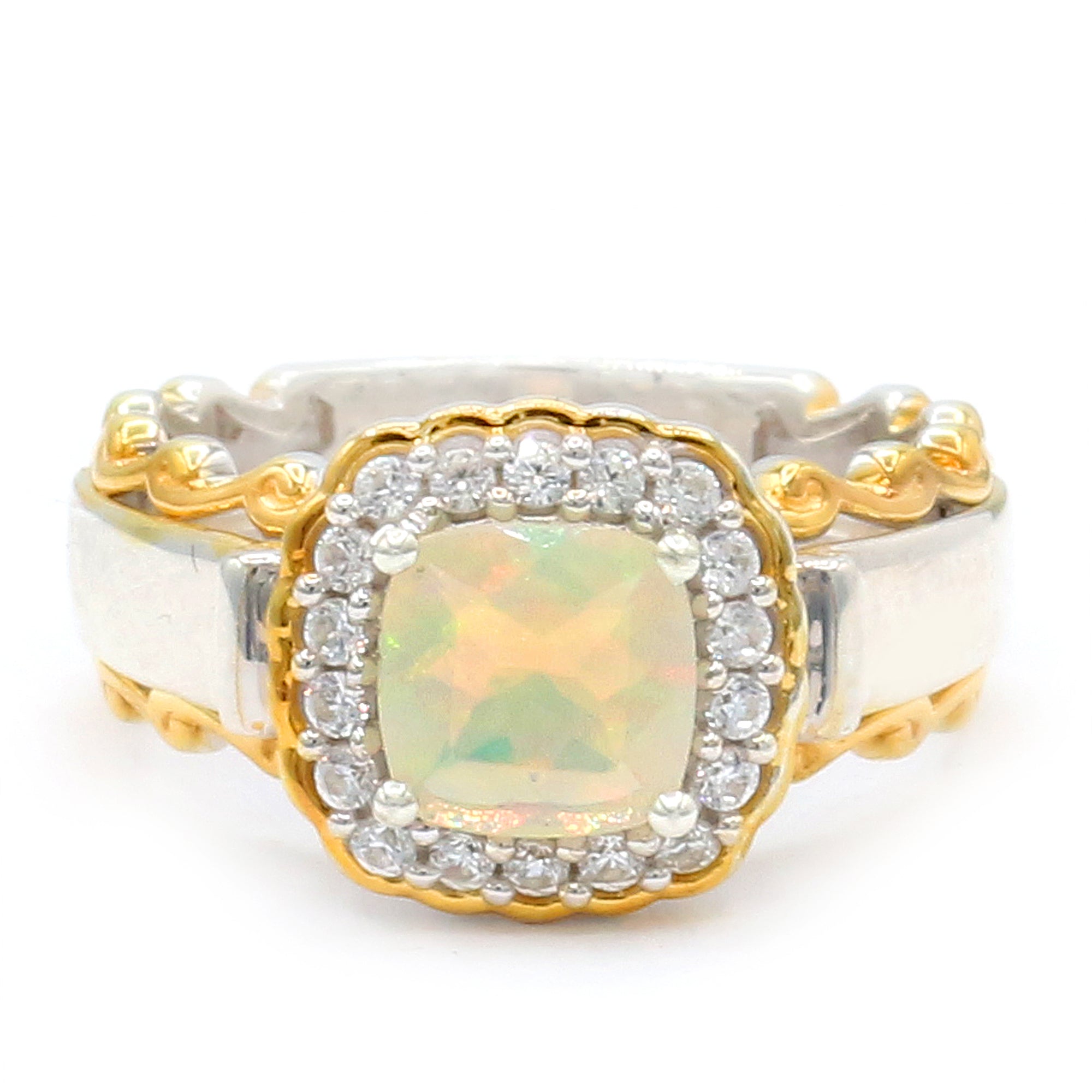 Gems en Vogue 24K Palladium Silver 1.74ctw Ethiopian Opal & White Zircon Halo Ring