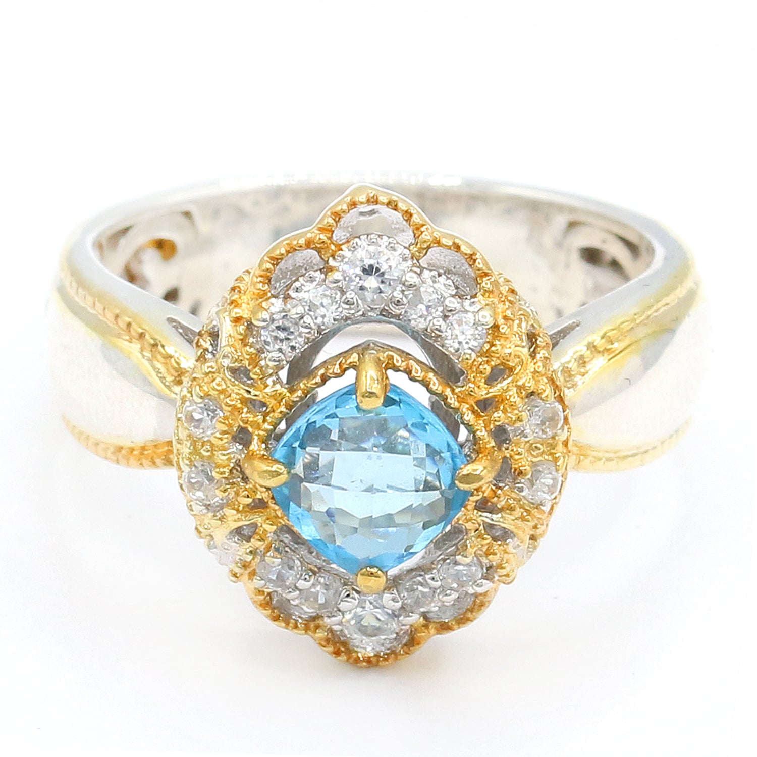Gems en Vogue One-of-a-kind 1.29ctw Swiss Blue Topaz & White Zircon Ring